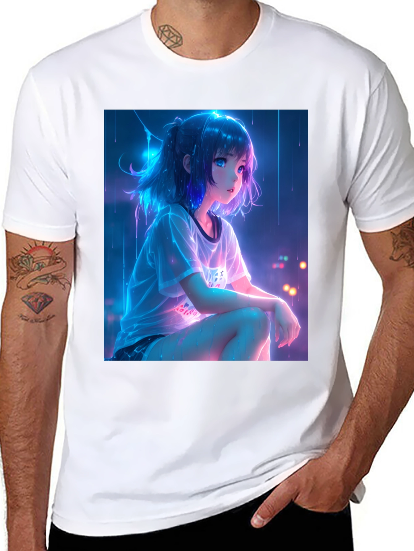 Black Anime Girl Graphic Black T-Shirt view 8