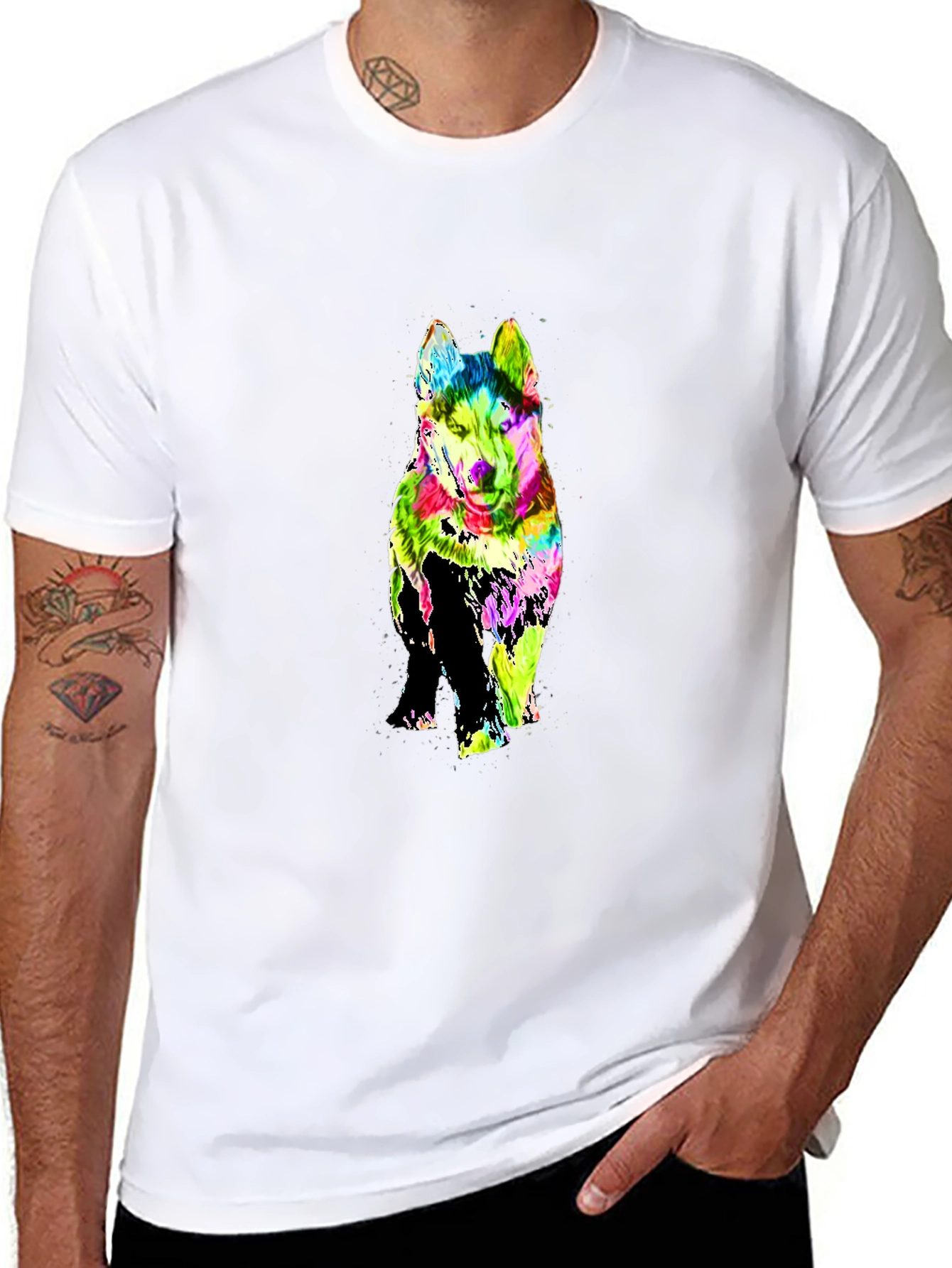 Black Colorful Husky Graphic Print Black T-Shirt view 8