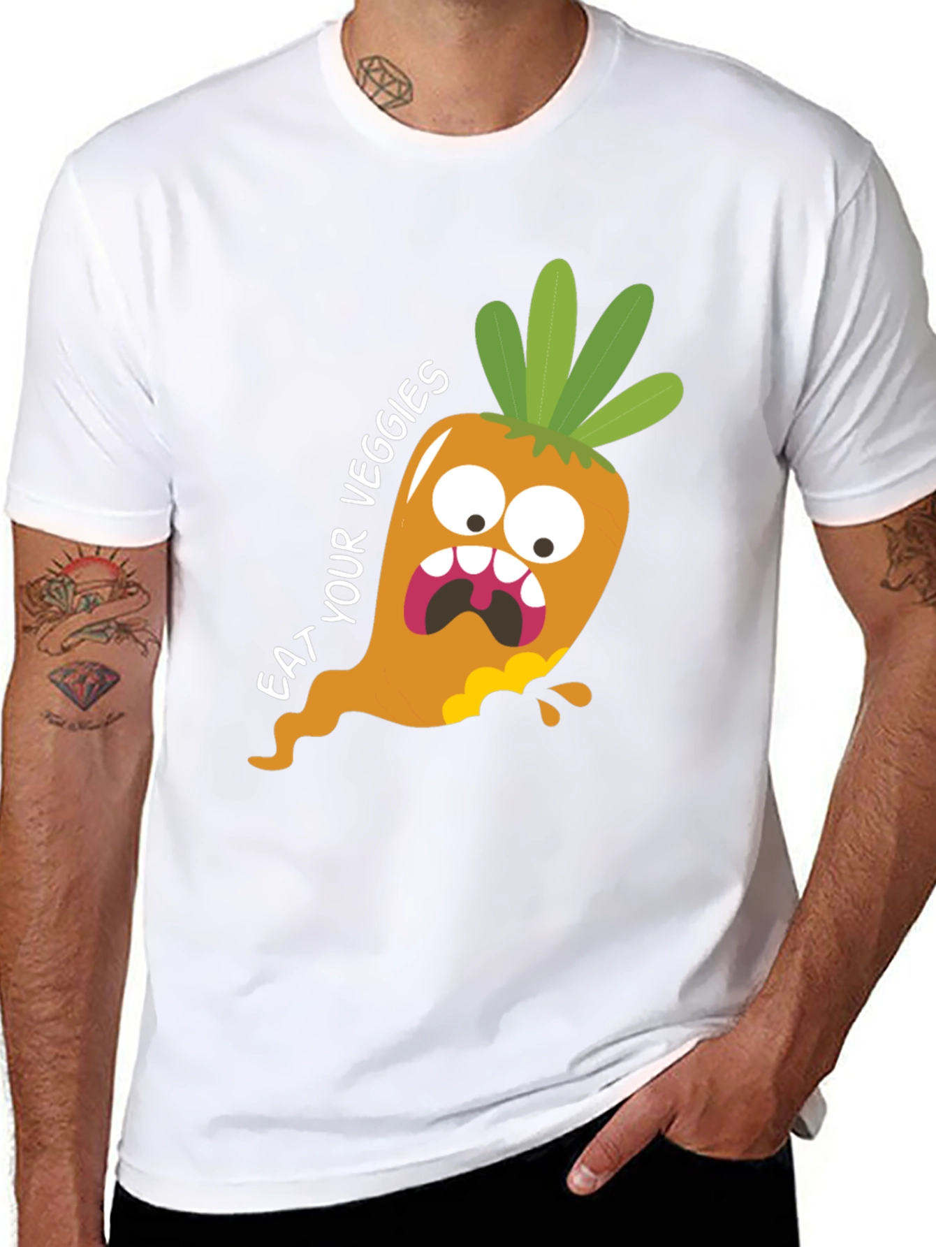 Black Eat Your Veggies T-Shirt: Funny Carrot Graphic Tee view 8