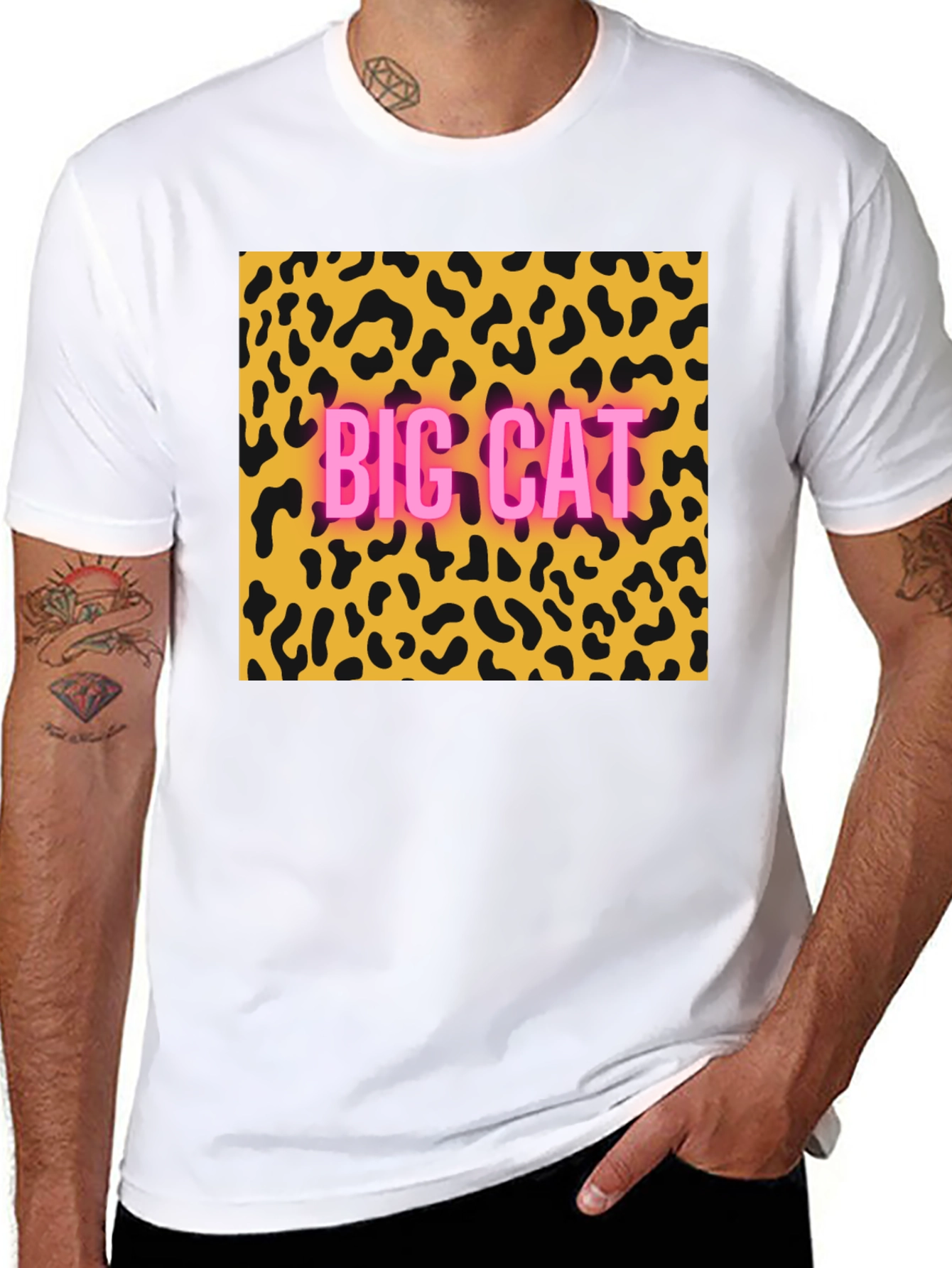 Black Big Cat Leopard Print Graphic Tee view 8