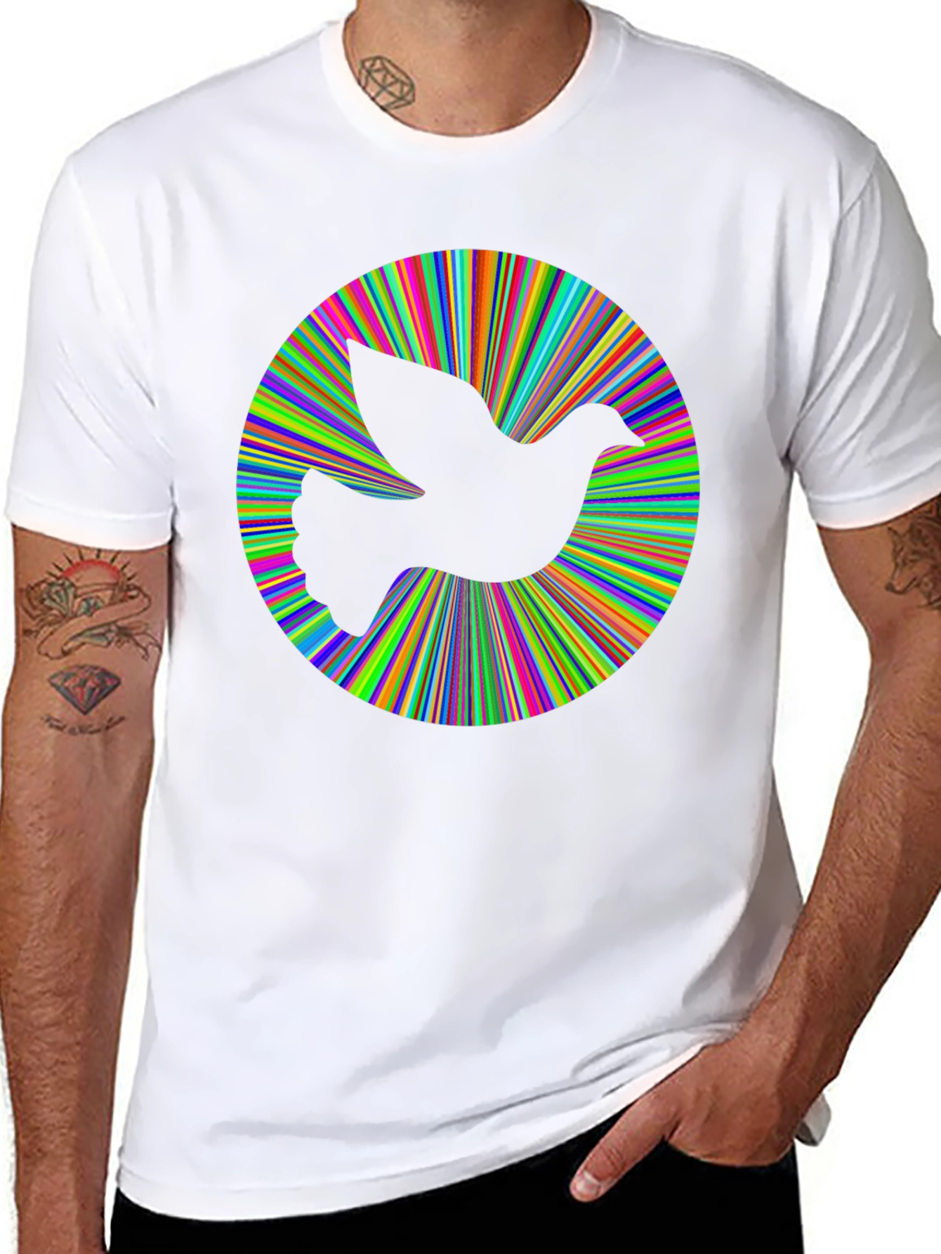 Black Peace Dove Graphic Tee - Vibrant Colors, Soft Cotton Blend view 8