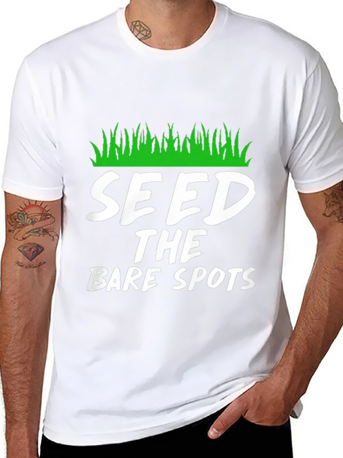 Black Seed the Bare Spots Funny Lawn Care T-Shirt view 8