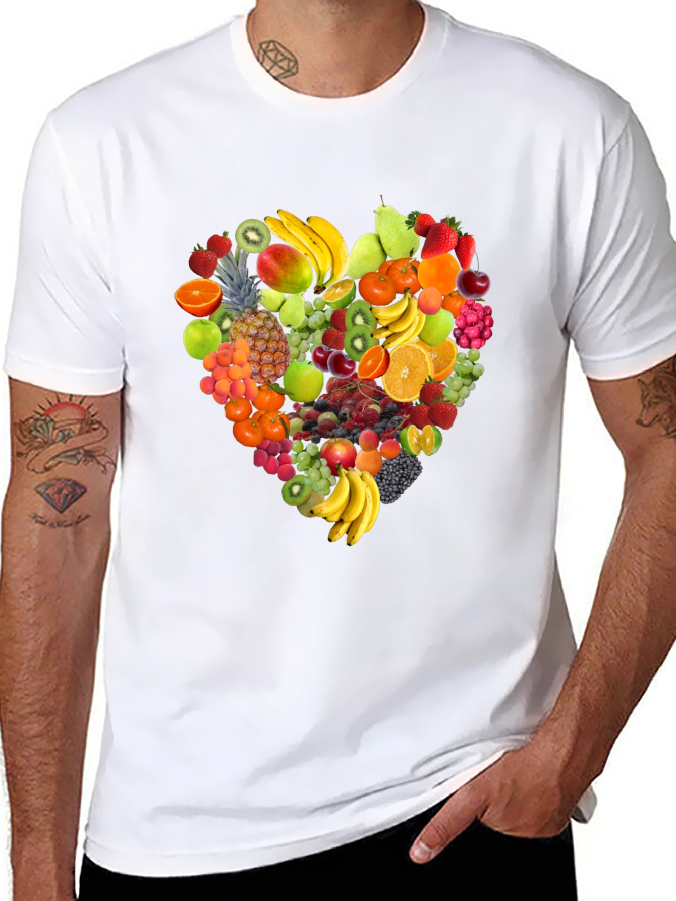 Black Fruit Heart Graphic Print Black T-Shirt view 8