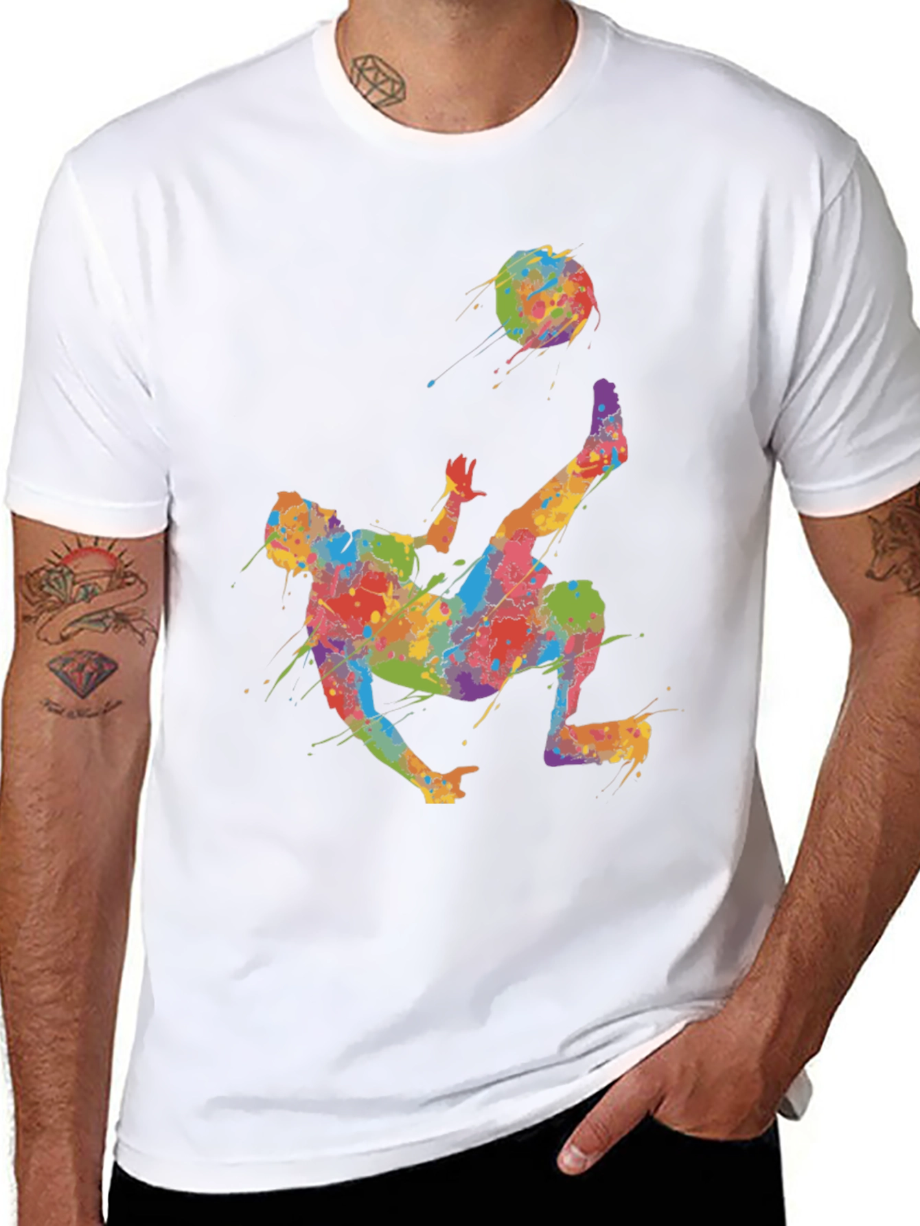 Black Colorful Soccer Kick T-Shirt - Unique Design view 8