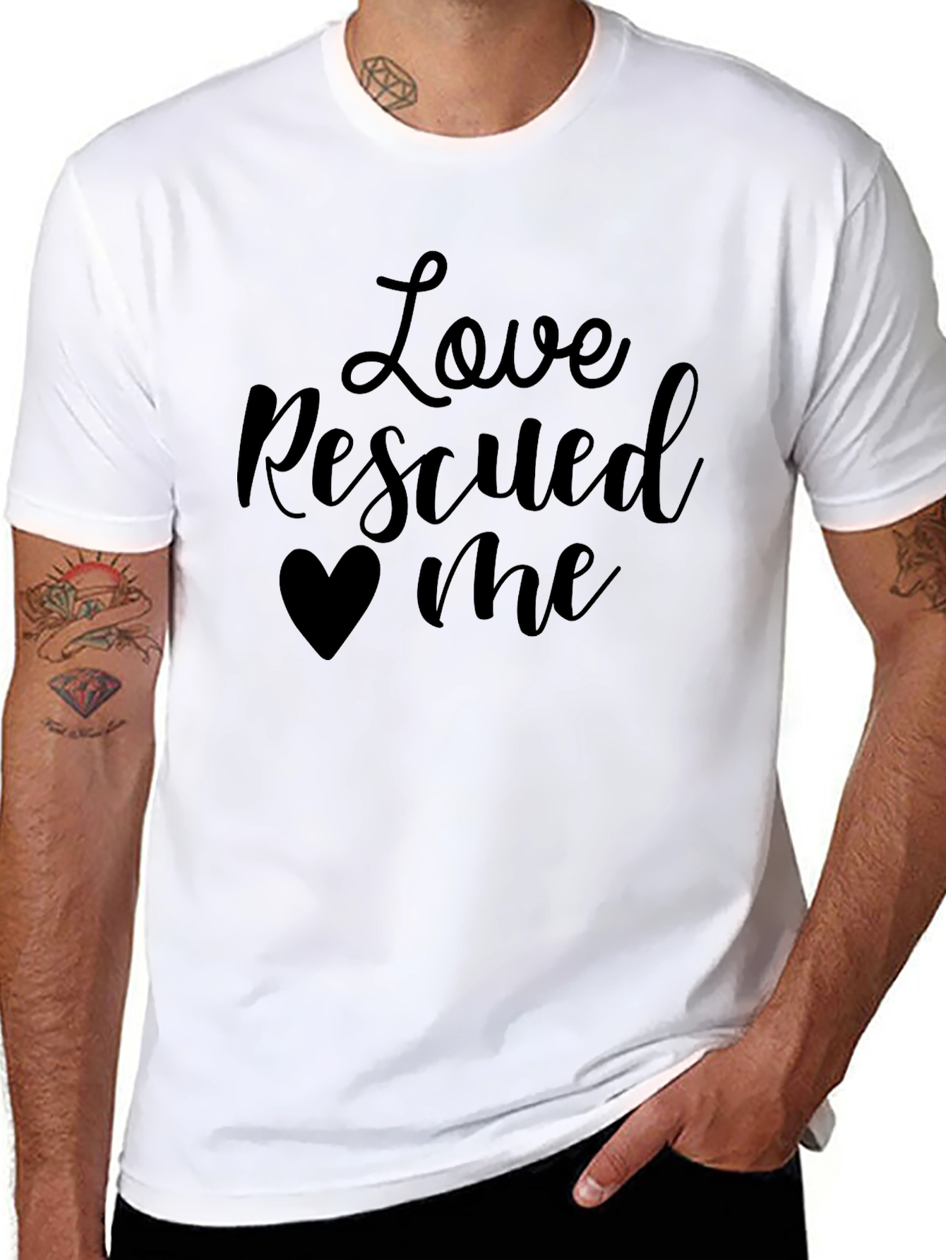 Black Love Rescued Me T-Shirt Black Cotton Casual Wear view 8
