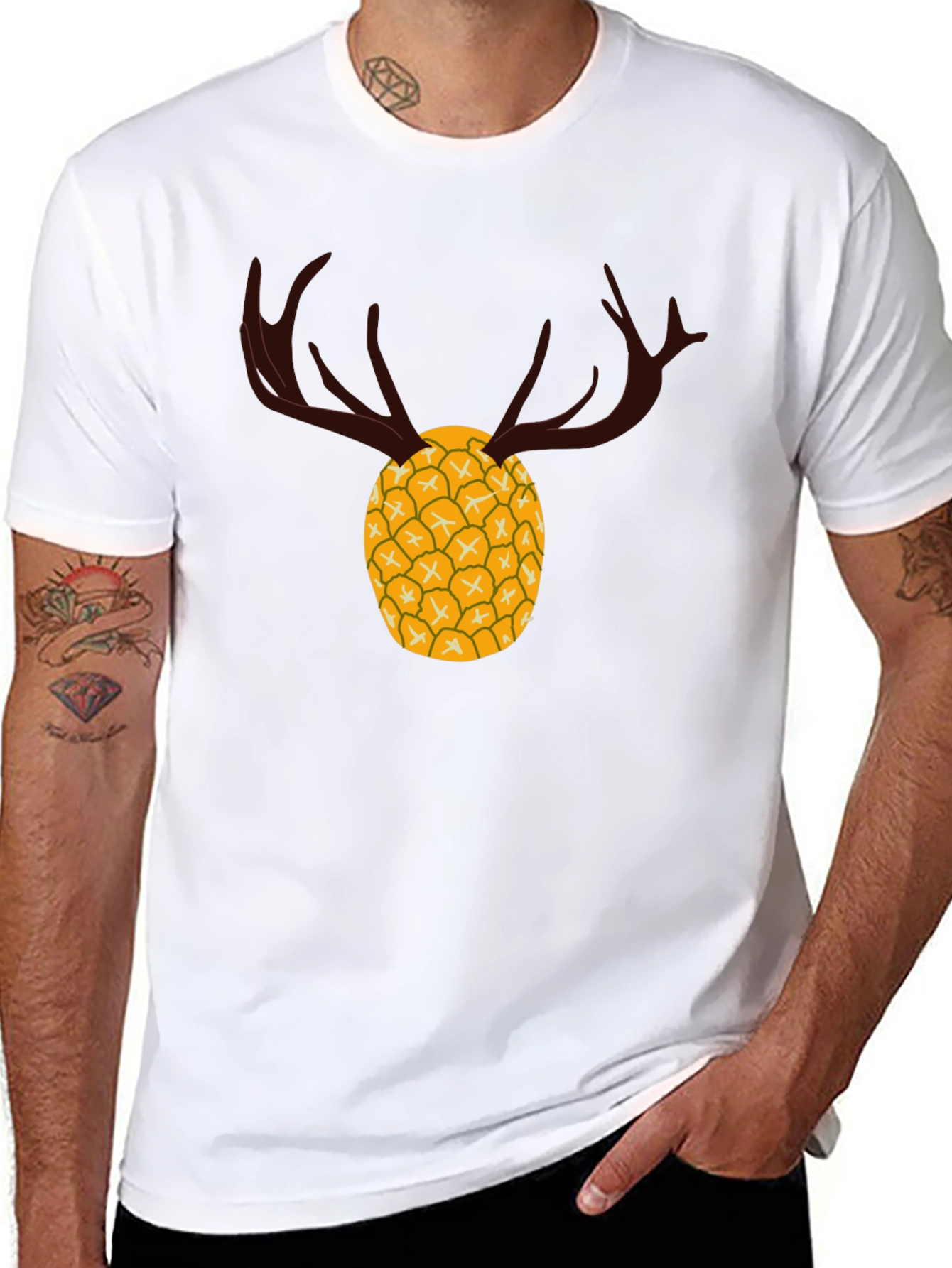 Black Pineapple Deer Graphic Tee - Unique Black T-Shirt view 8