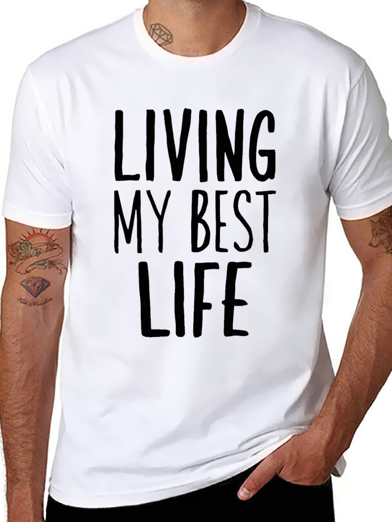 Black Living My Best Life Tee - Black Crew Neck T-Shirt view 8