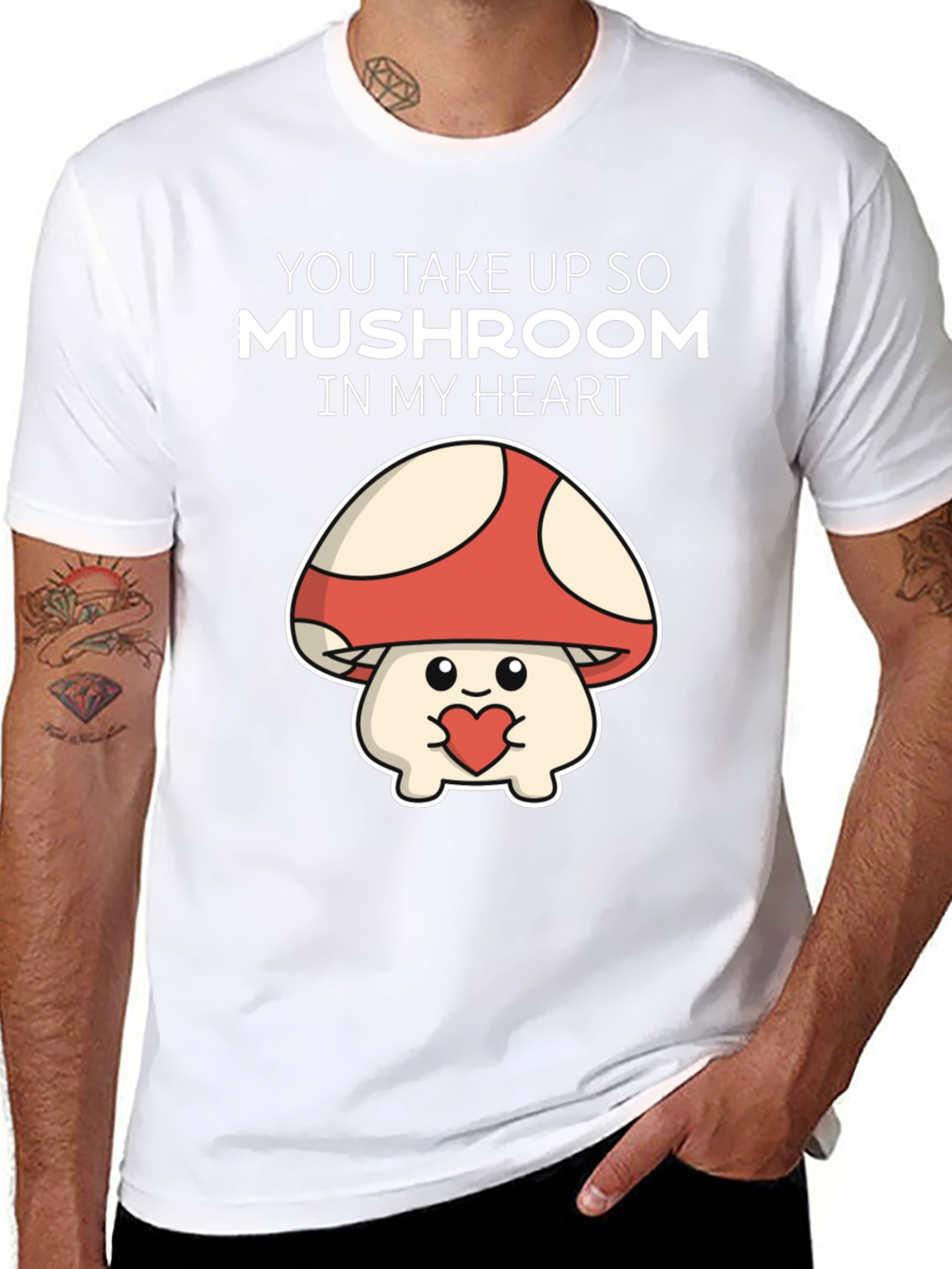 Black Mushroom Heart T-Shirt - You Take Up So Mushroom view 8