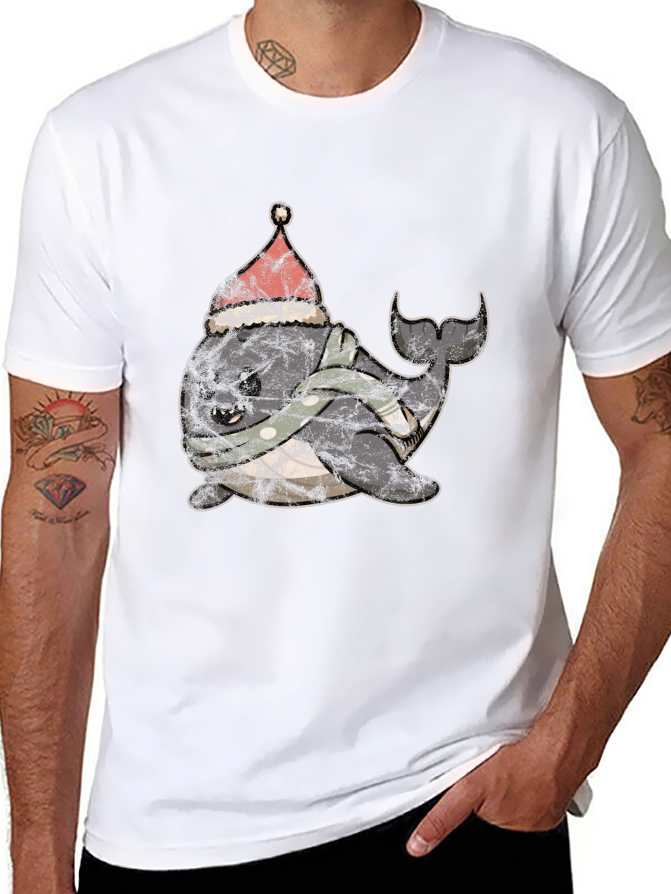 Black Festive Narwhal T-Shirt - Holiday Fun view 8