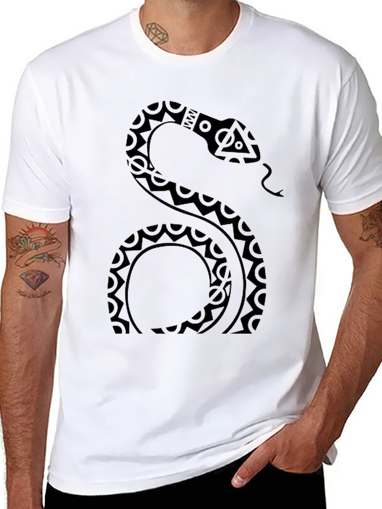 Black Tribal Snake Graphic Tee - Mens Black T-Shirt view 8
