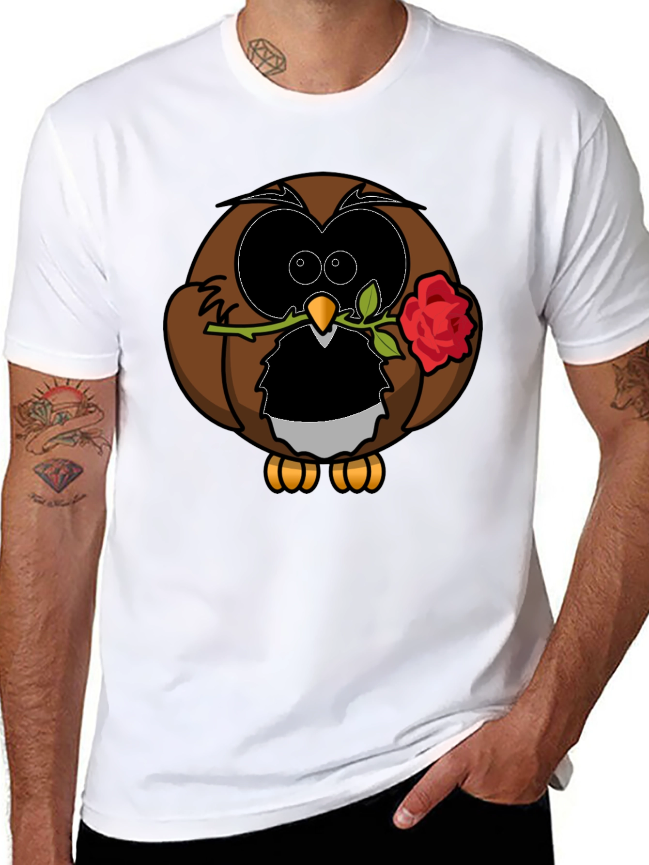 Black Owl with Rose Graphic T-Shirt - Black view 8