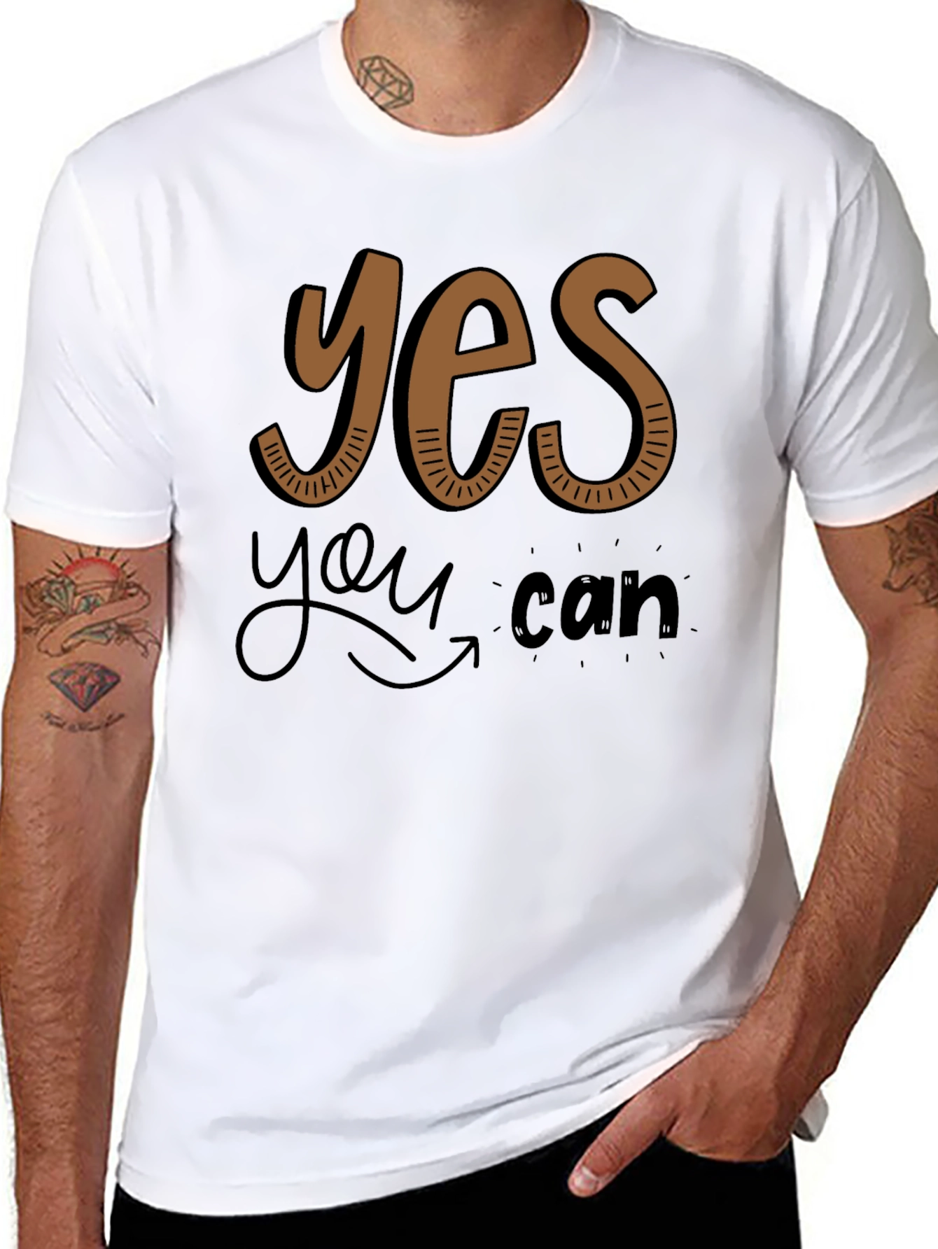 Black Yes You Can Graphic Tee - Motivational Shirt view 8