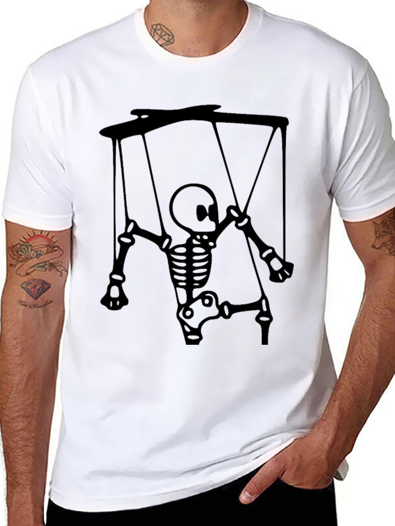 Black Skeleton Puppet Graphic Tee - Unique Halloween Shirt view 8