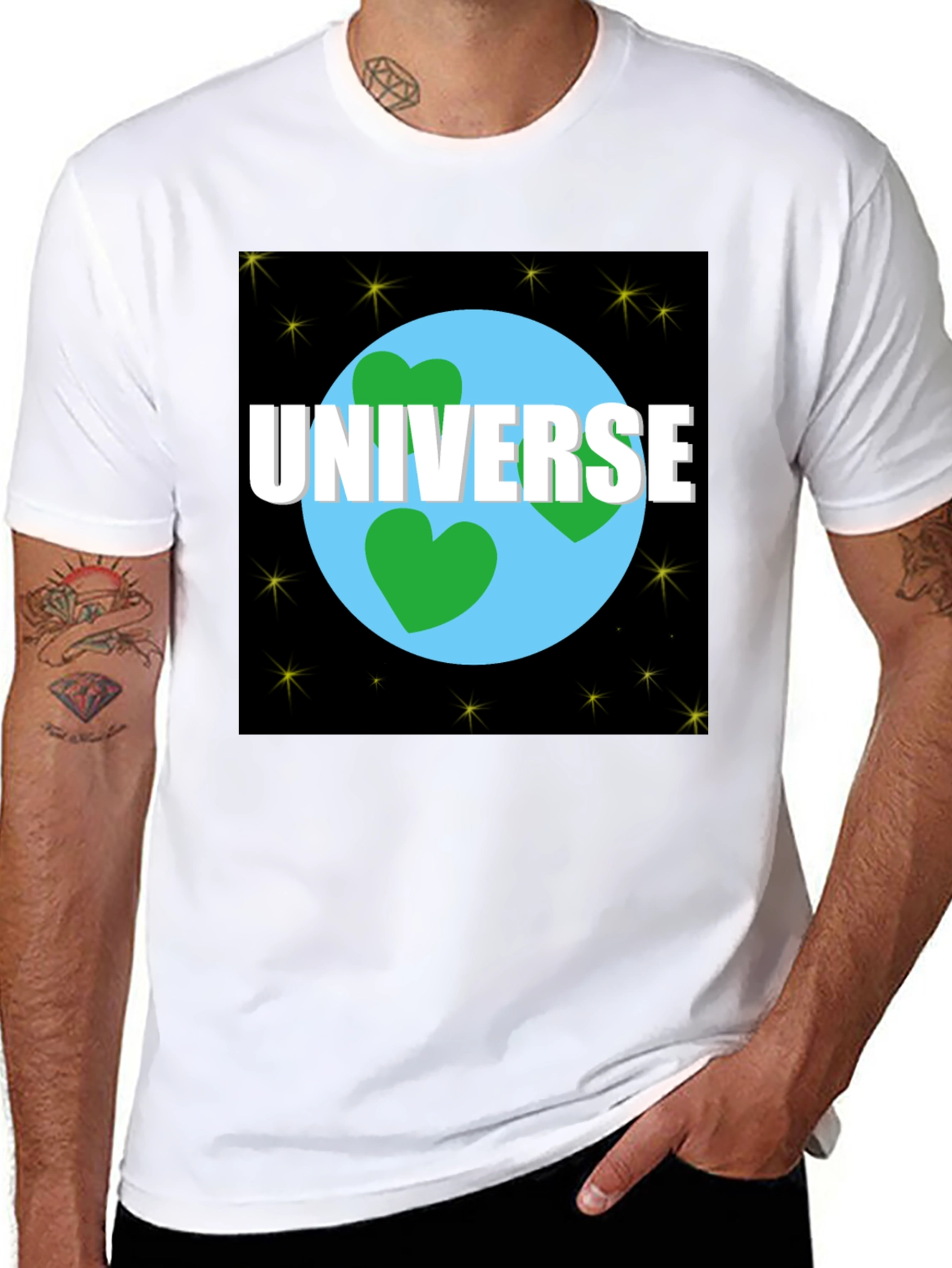 Universe Love T-Shirt - Black Cotton Blend Tee - 8