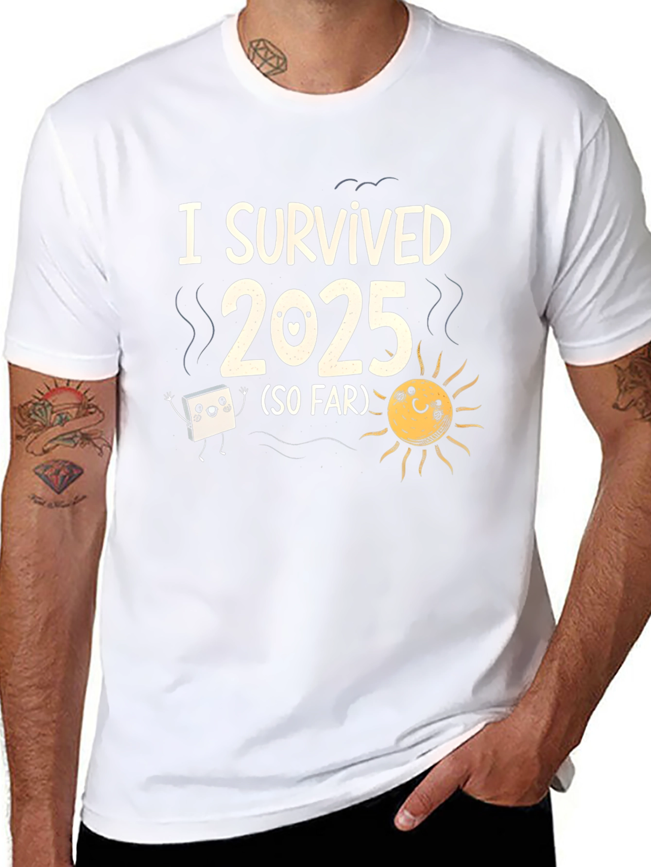 Black I Survived 2025 Funny Graphic T-Shirt view 8