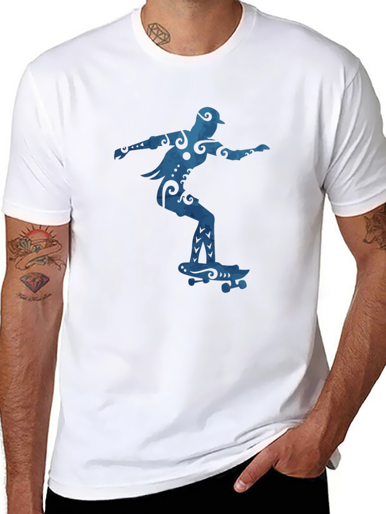 Black Skateboarder Graphic Tee - Cool Blue Design view 8