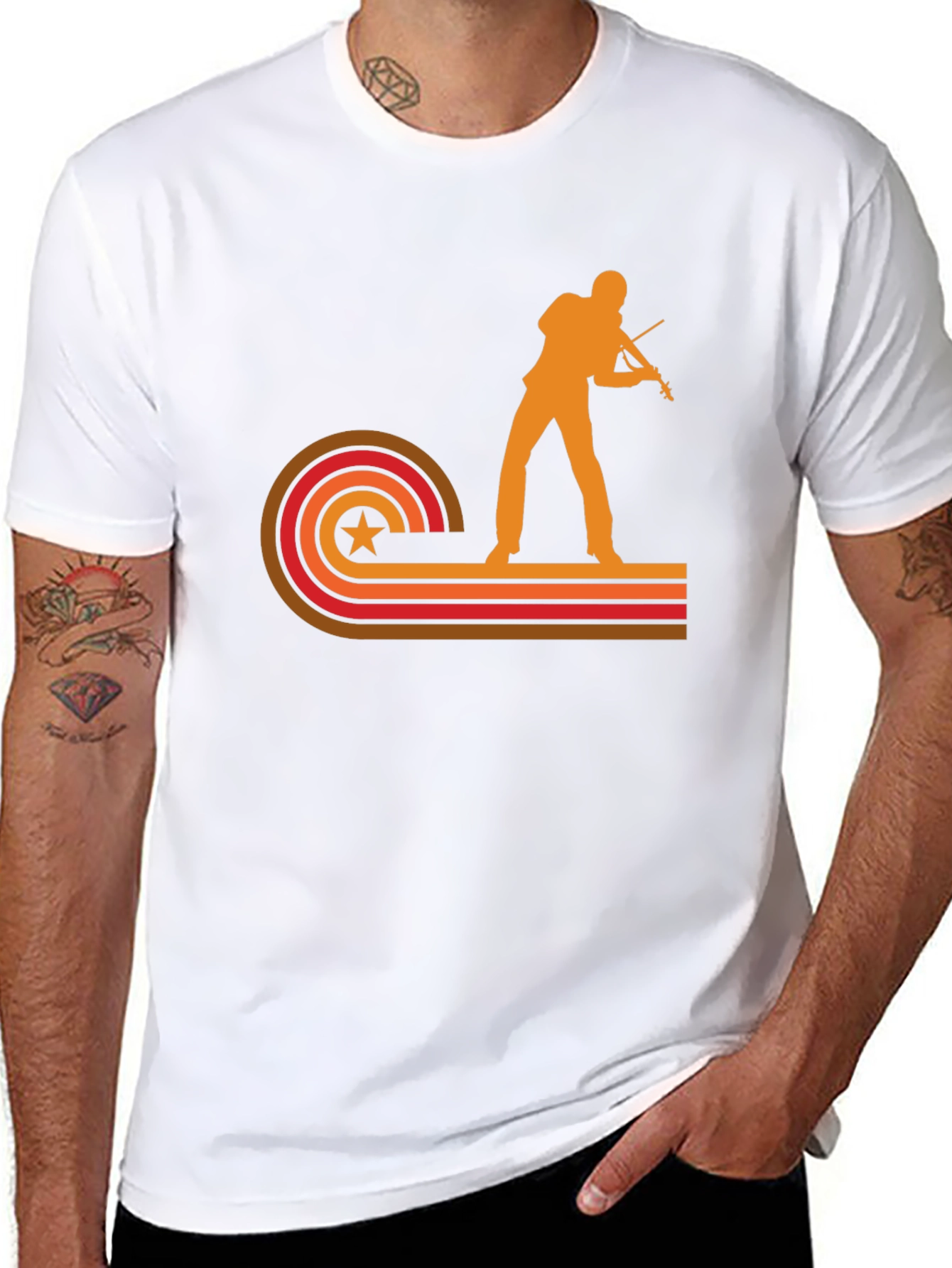 Black Retro Violinist Graphic Tee - Vintage Style Black T-Shirt view 8