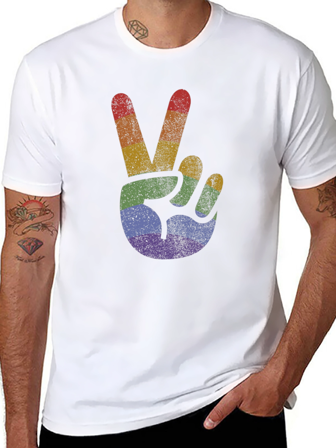 Black Retro Rainbow Peace Sign T-Shirt view 8