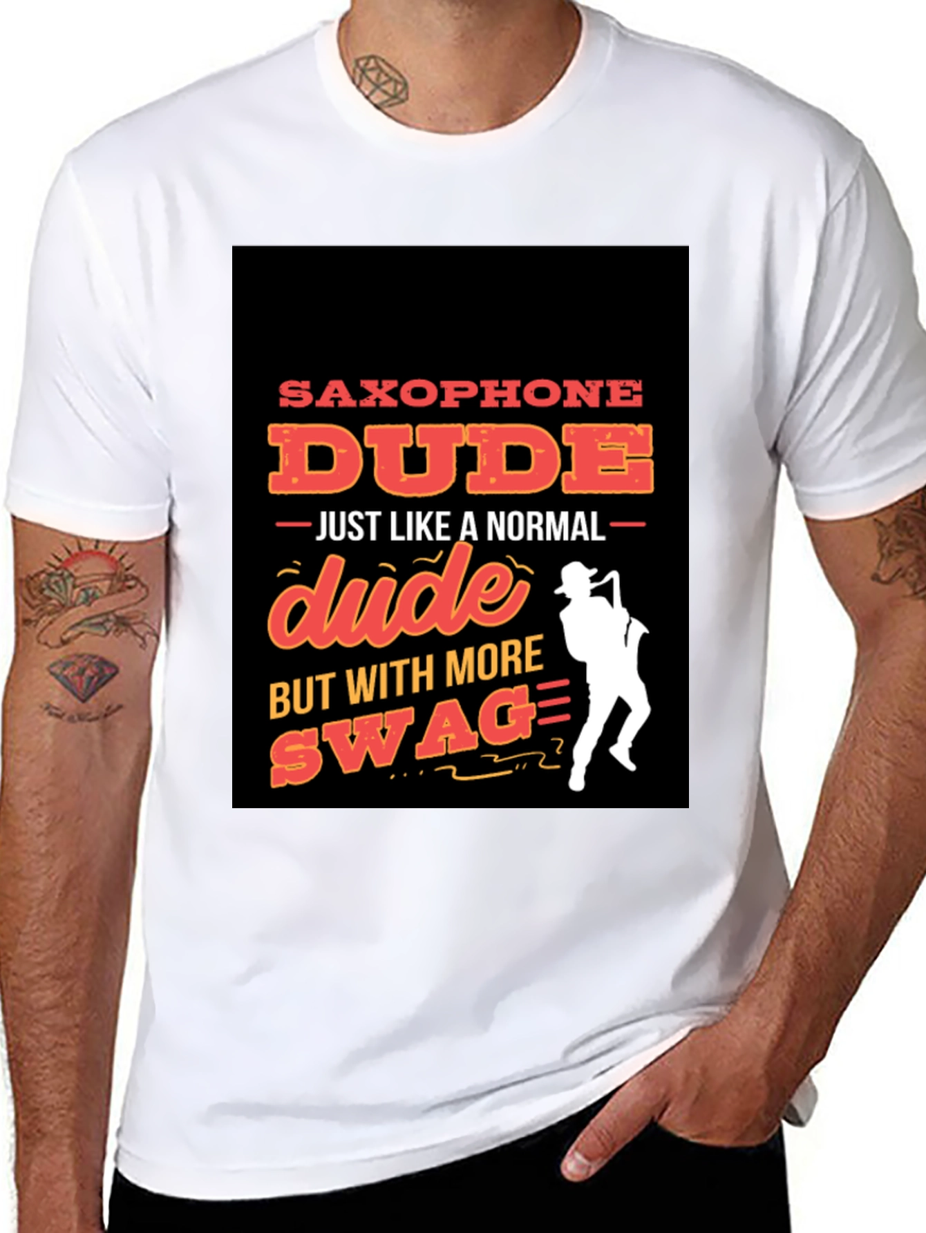 Black Saxophone Dude Graphic T-Shirt - Swag Style! view 8