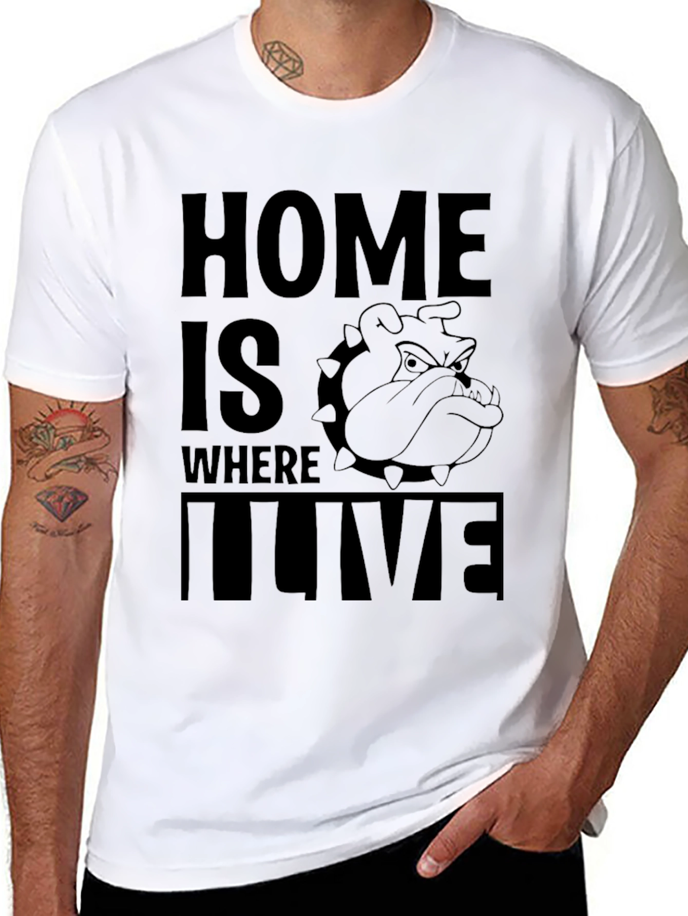 Black Home is Where I Live Bulldog Graphic T-Shirt view 8