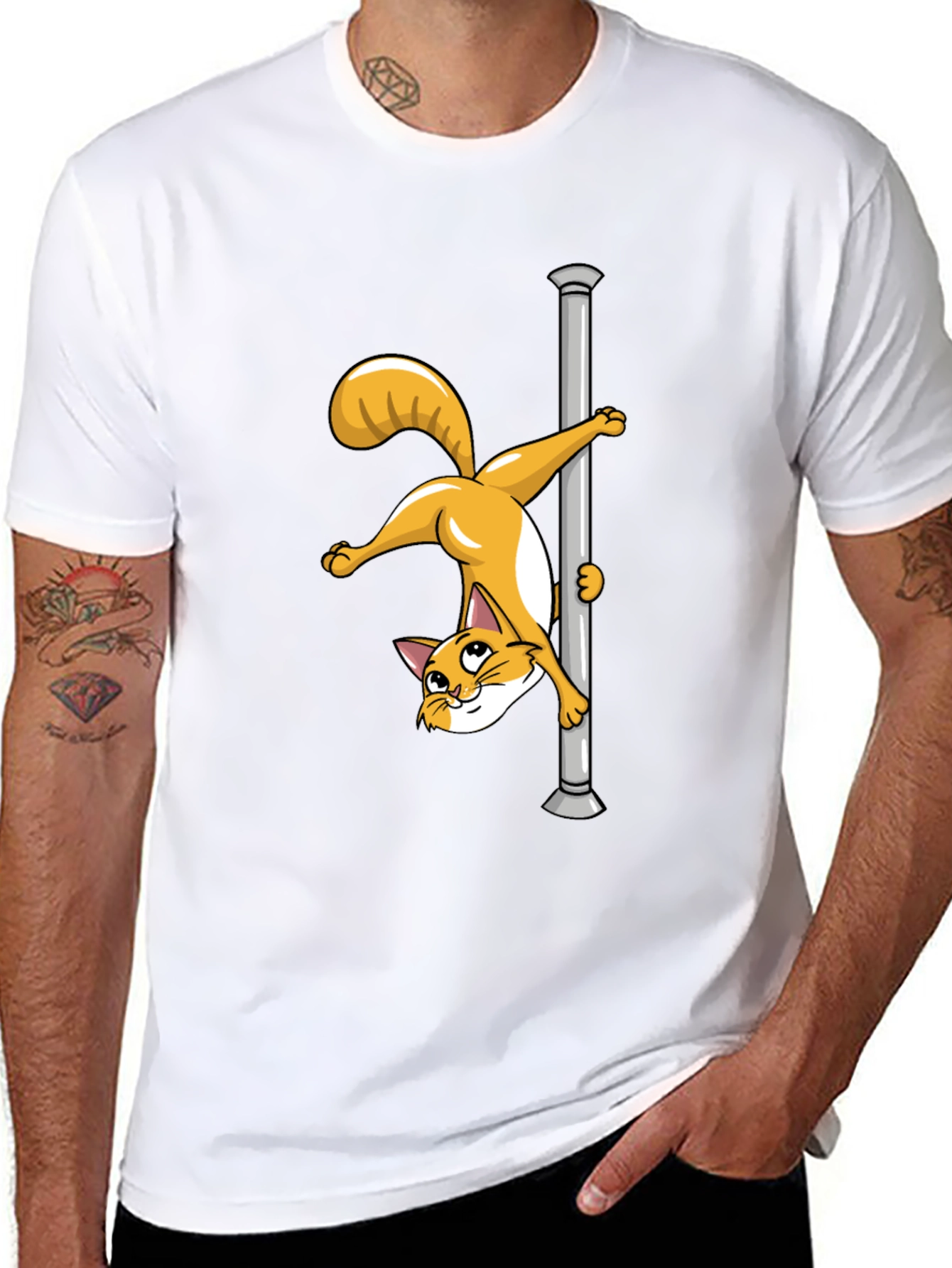 Black Funny Cat Pole Dance Black T-Shirt view 8