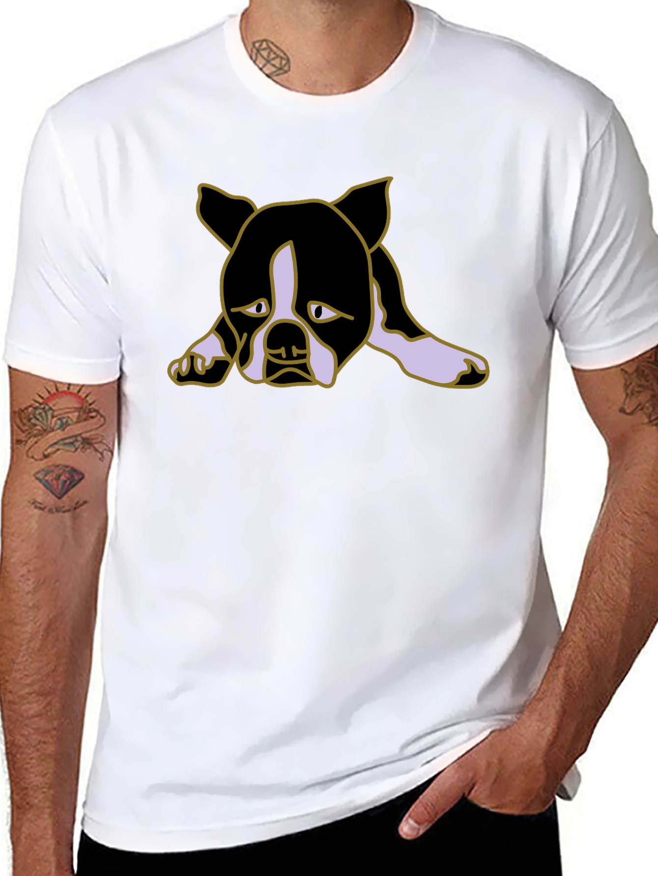 Black Sad Puppy Dog Graphic Black Tee Shirt view 8