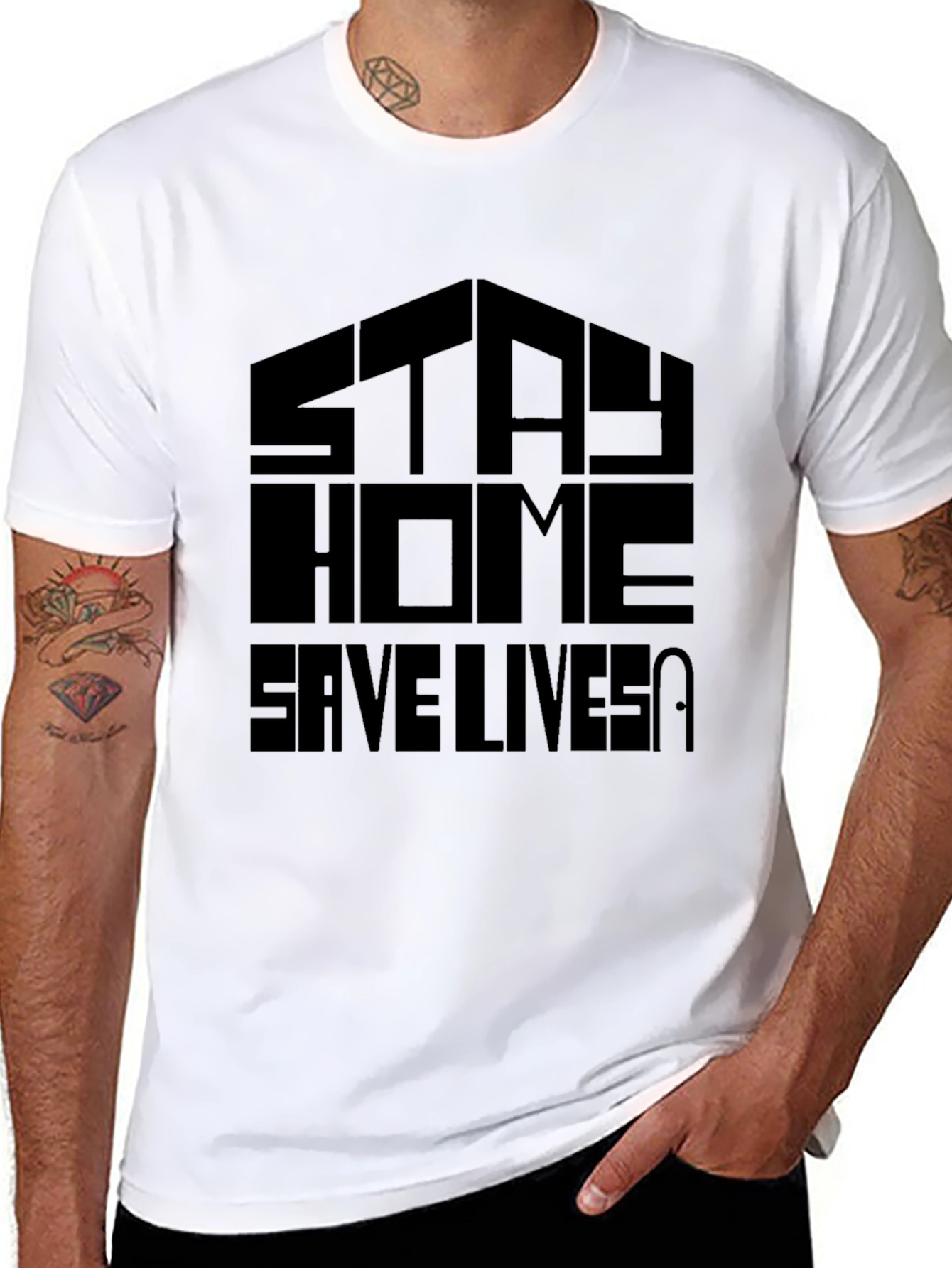 Black Stay Home Save Lives Graphic Tee - Unisex Black T-Shirt view 8