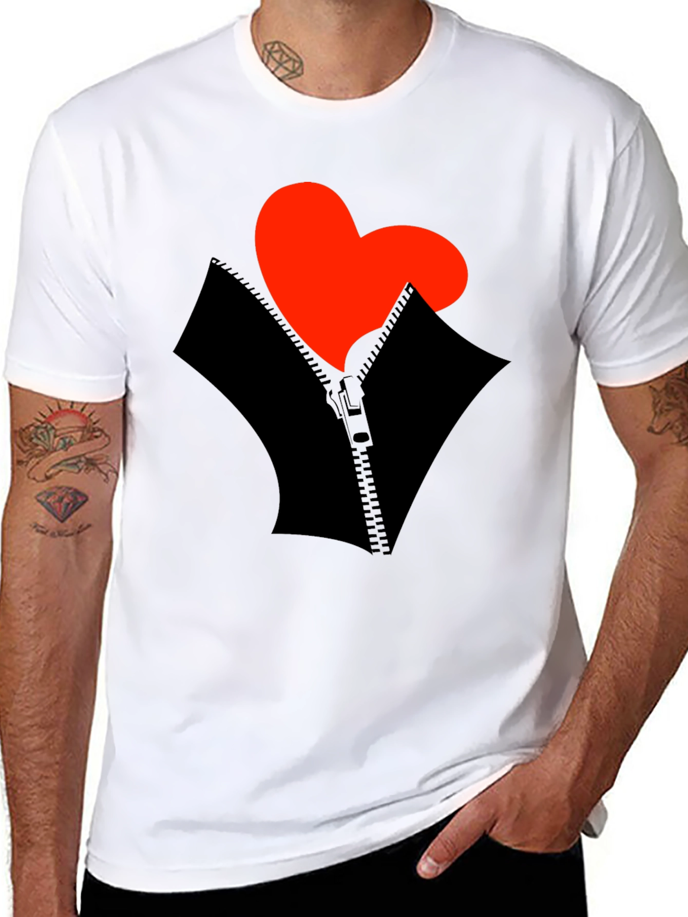 Black Heart Zipper Graphic Black T-Shirt view 8