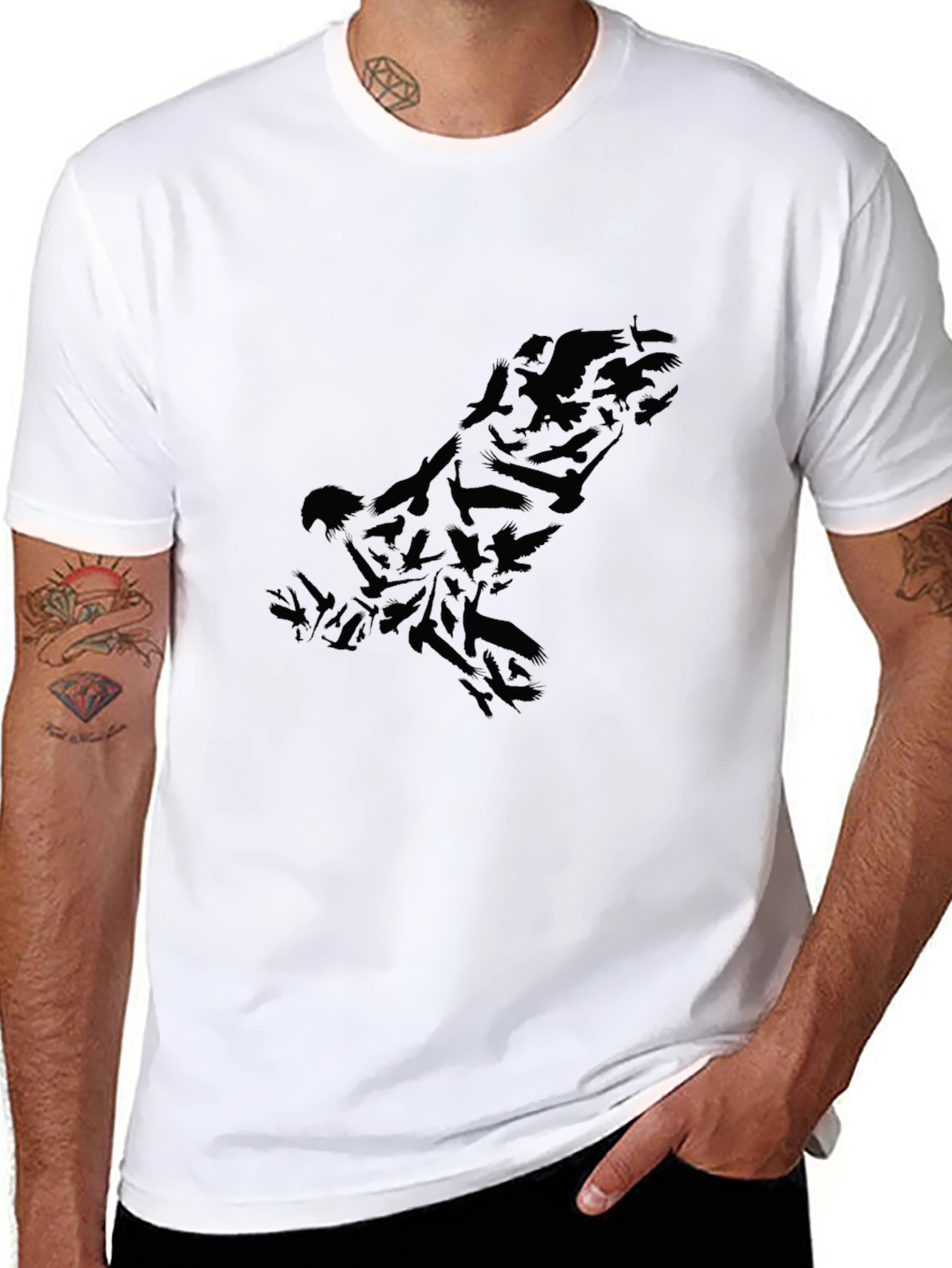 Black Raven Flock Silhouette Black T-Shirt view 8