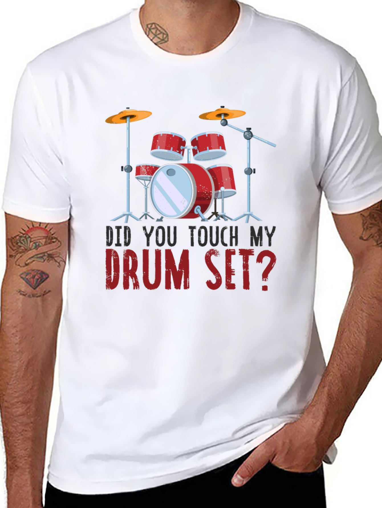 Black Funny Drum Set T-Shirt - Did You Touch My Drum Set? view 8