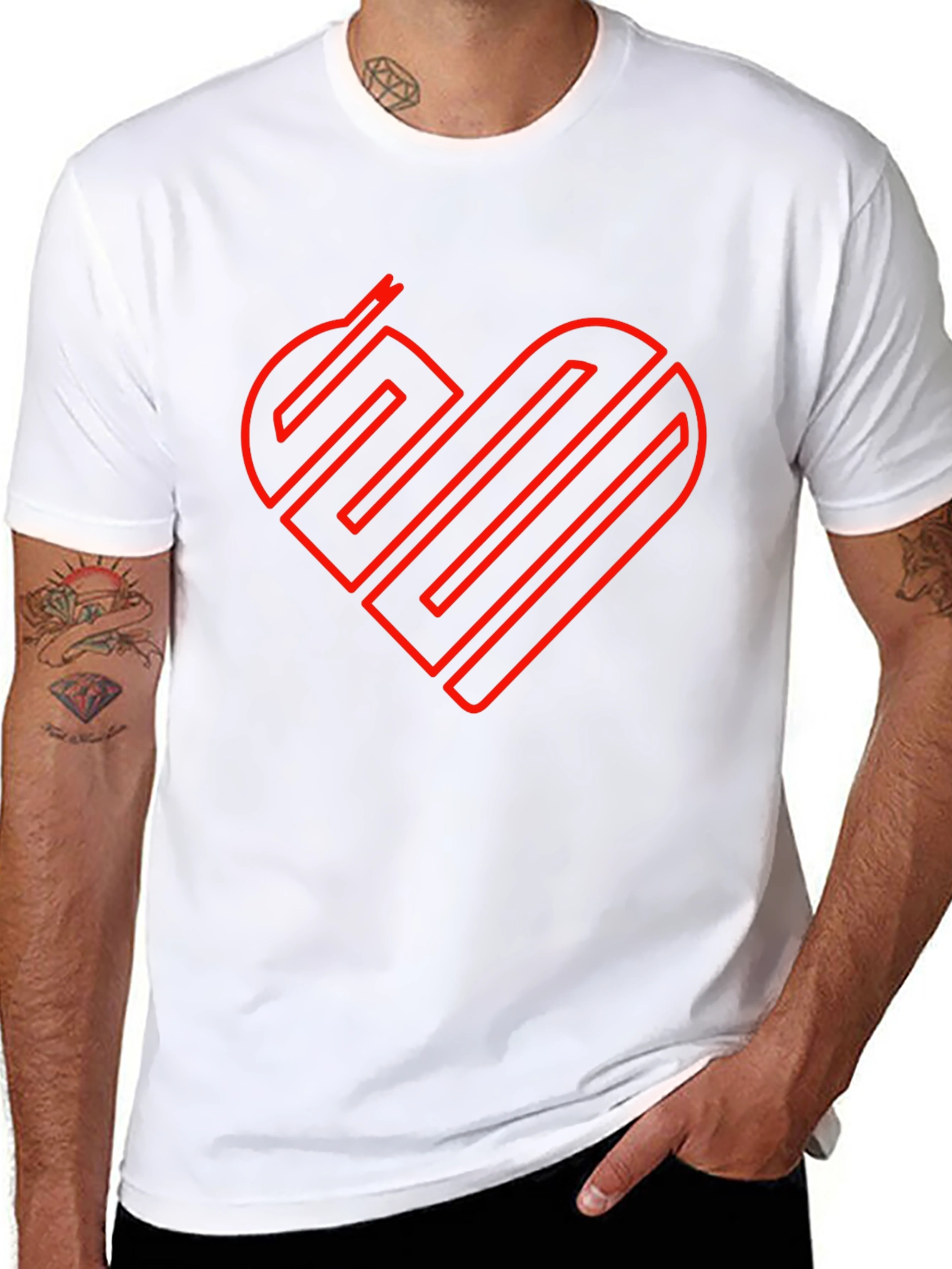 Black Heart Line Art Graphic Tee - Modern Minimalist Design view 8