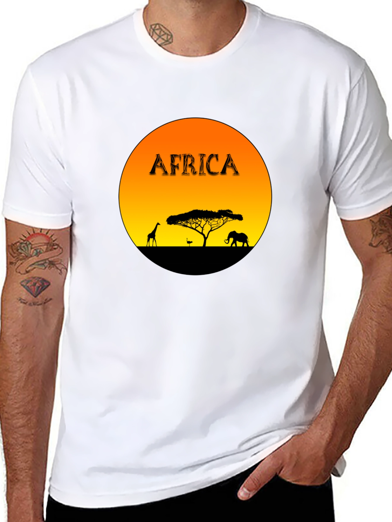 Black Africa Sunset Graphic Tee - Black Cotton Blend T-Shirt view 8