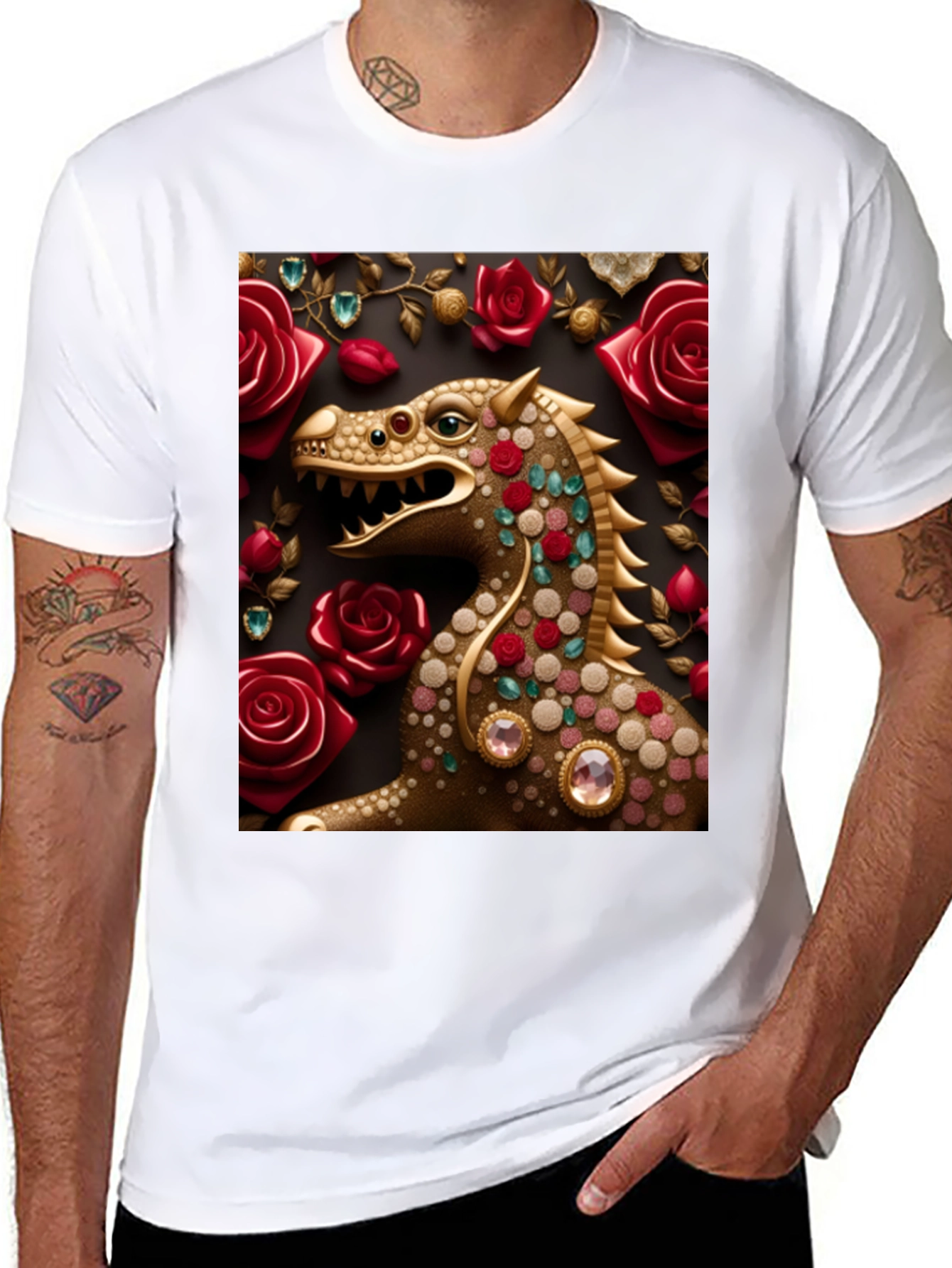 Black Dragon and Roses Graphic T-Shirt view 8