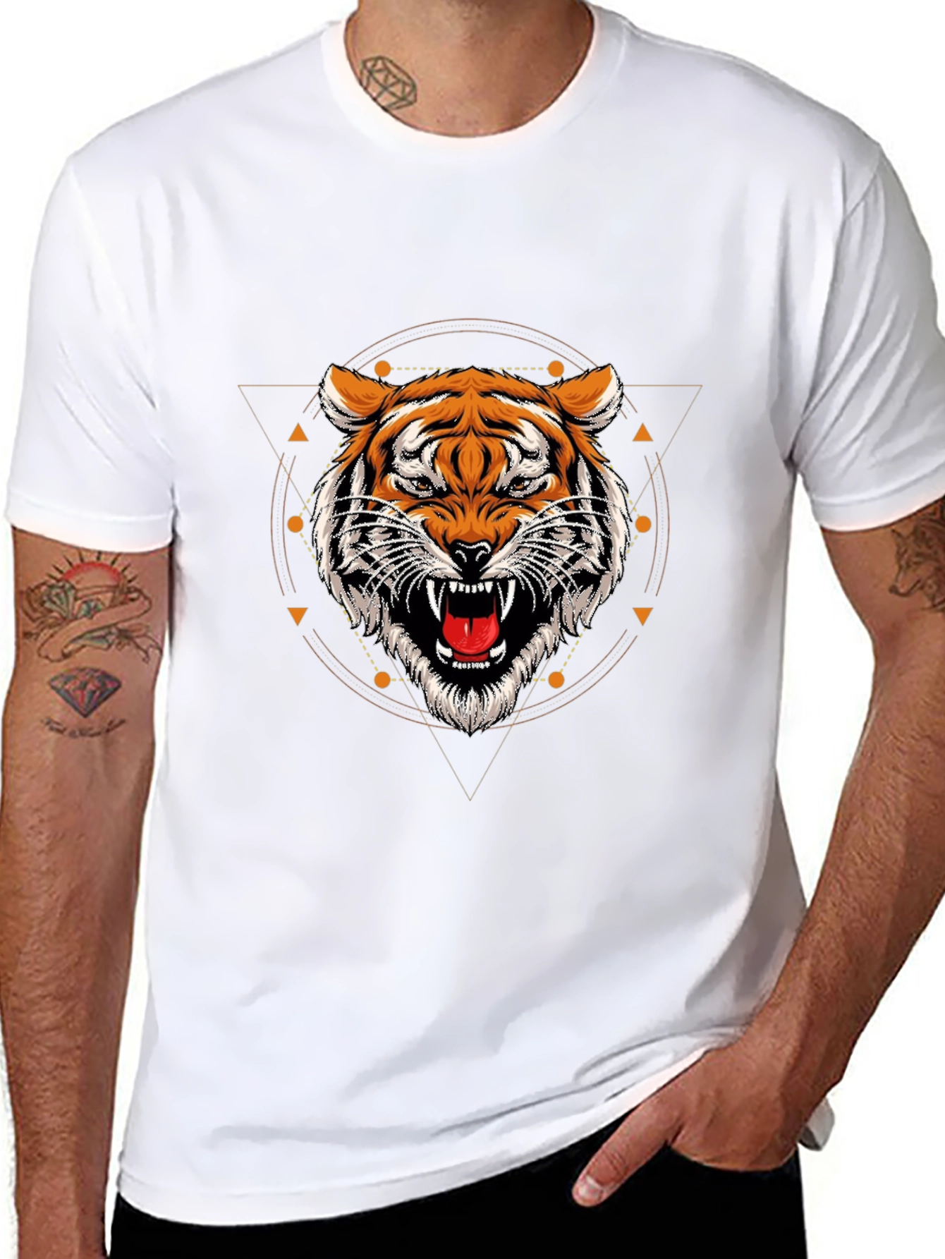 Black Geometric Tiger Graphic Tee - Stylish Black T-Shirt view 8