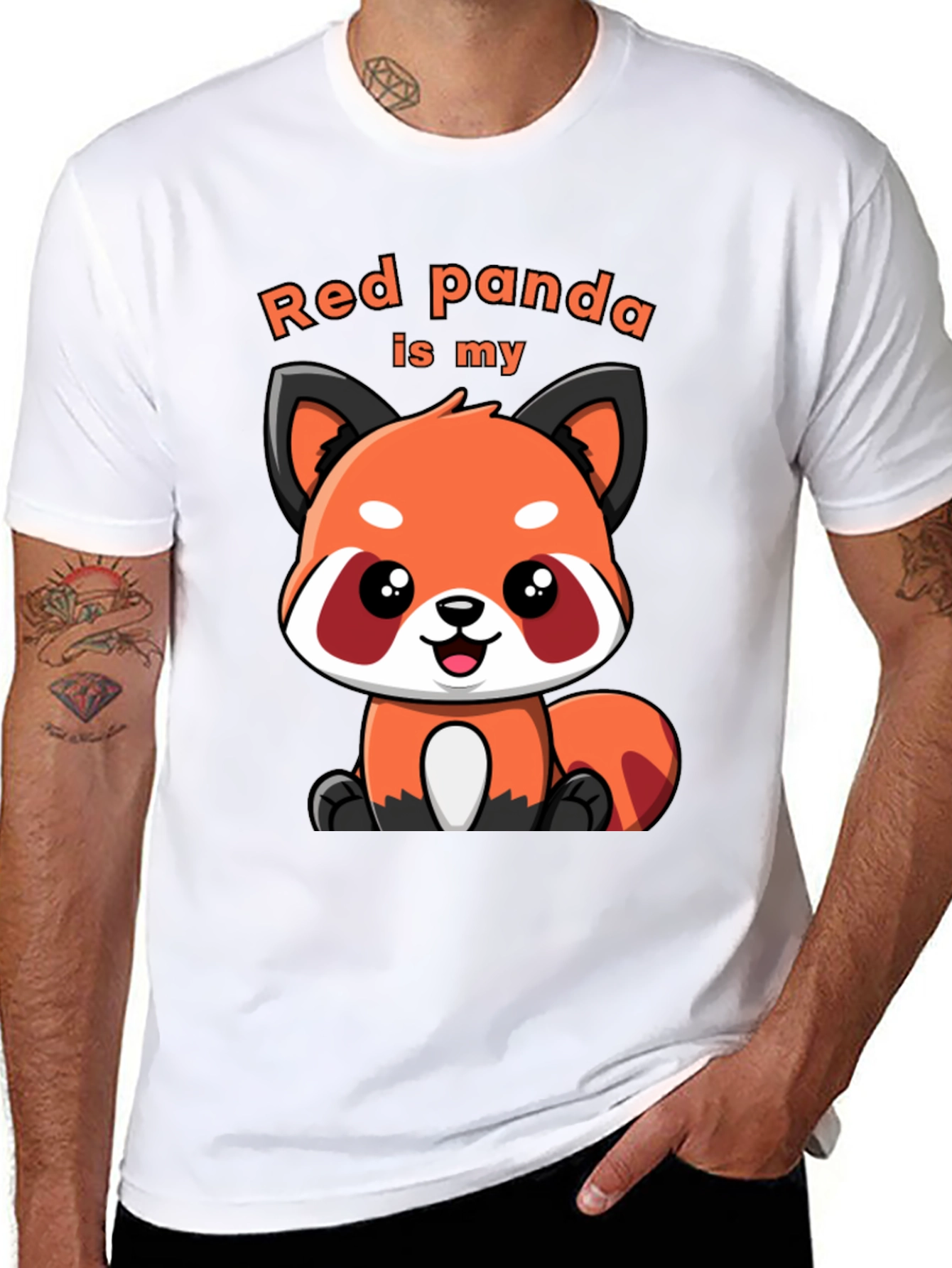 Black Red Panda T-Shirt Cute Cartoon Animal Tee view 8