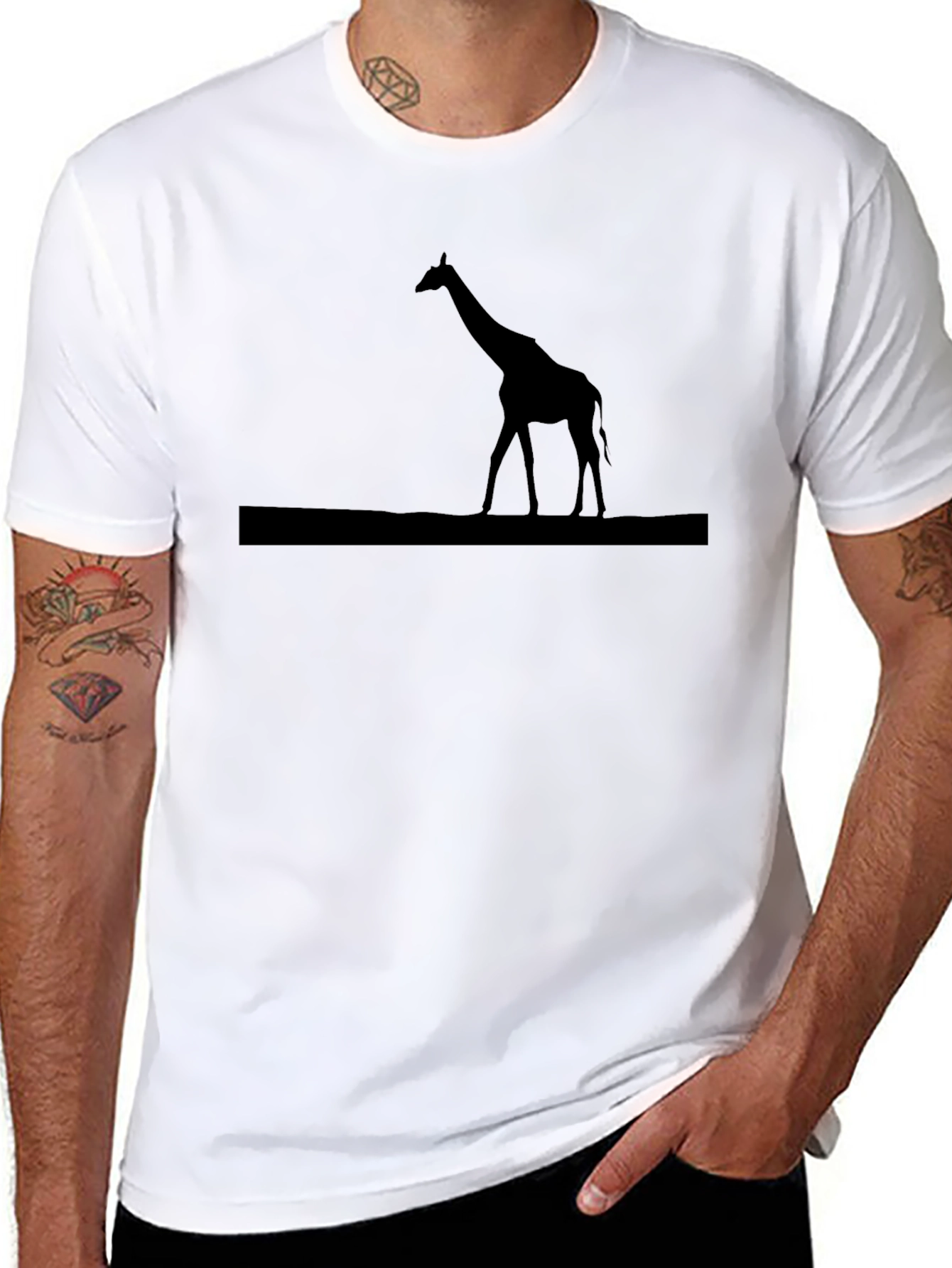 Giraffe Silhouette Graphic T-Shirt - Classic Black Tee - 8