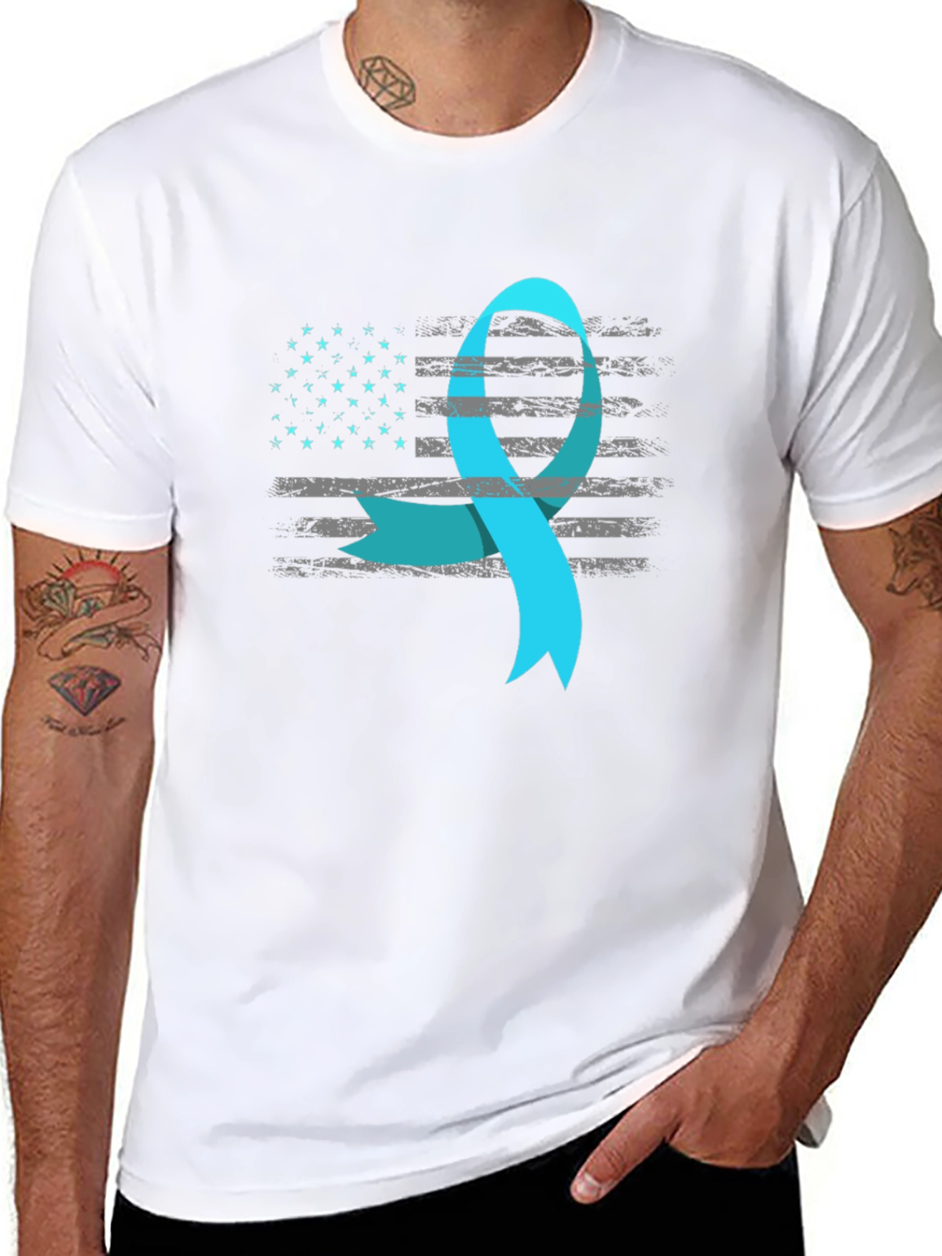 Awareness Ribbon USA Flag T-Shirt - 8