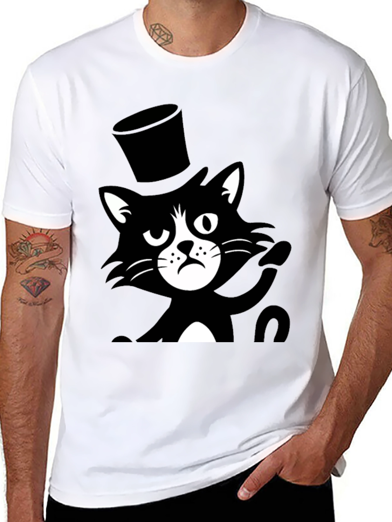 Black Top Hat Cat T-Shirt - Unisex view 8