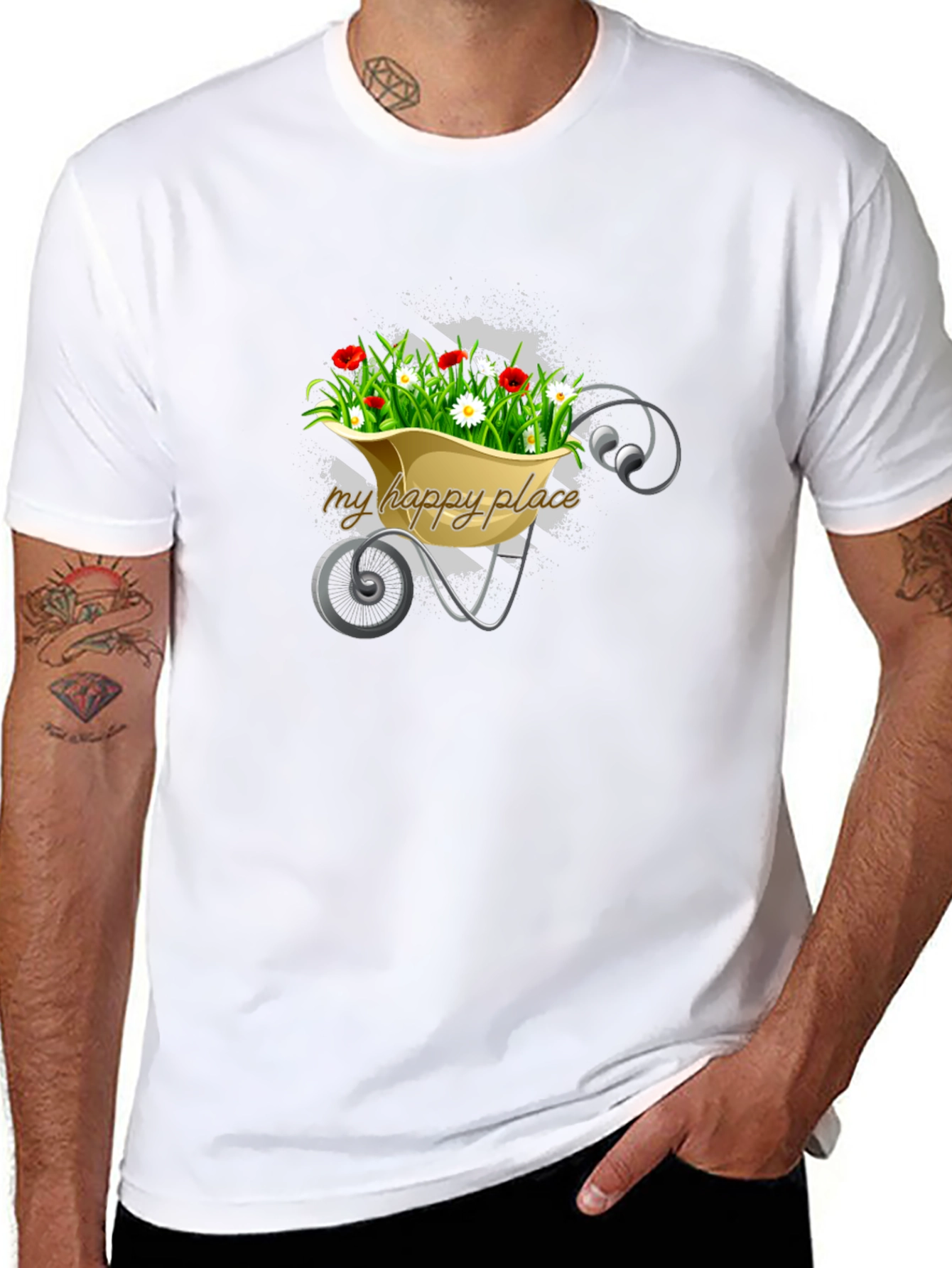 Black My Happy Place Floral Wheelbarrow Graphic Tee view 8