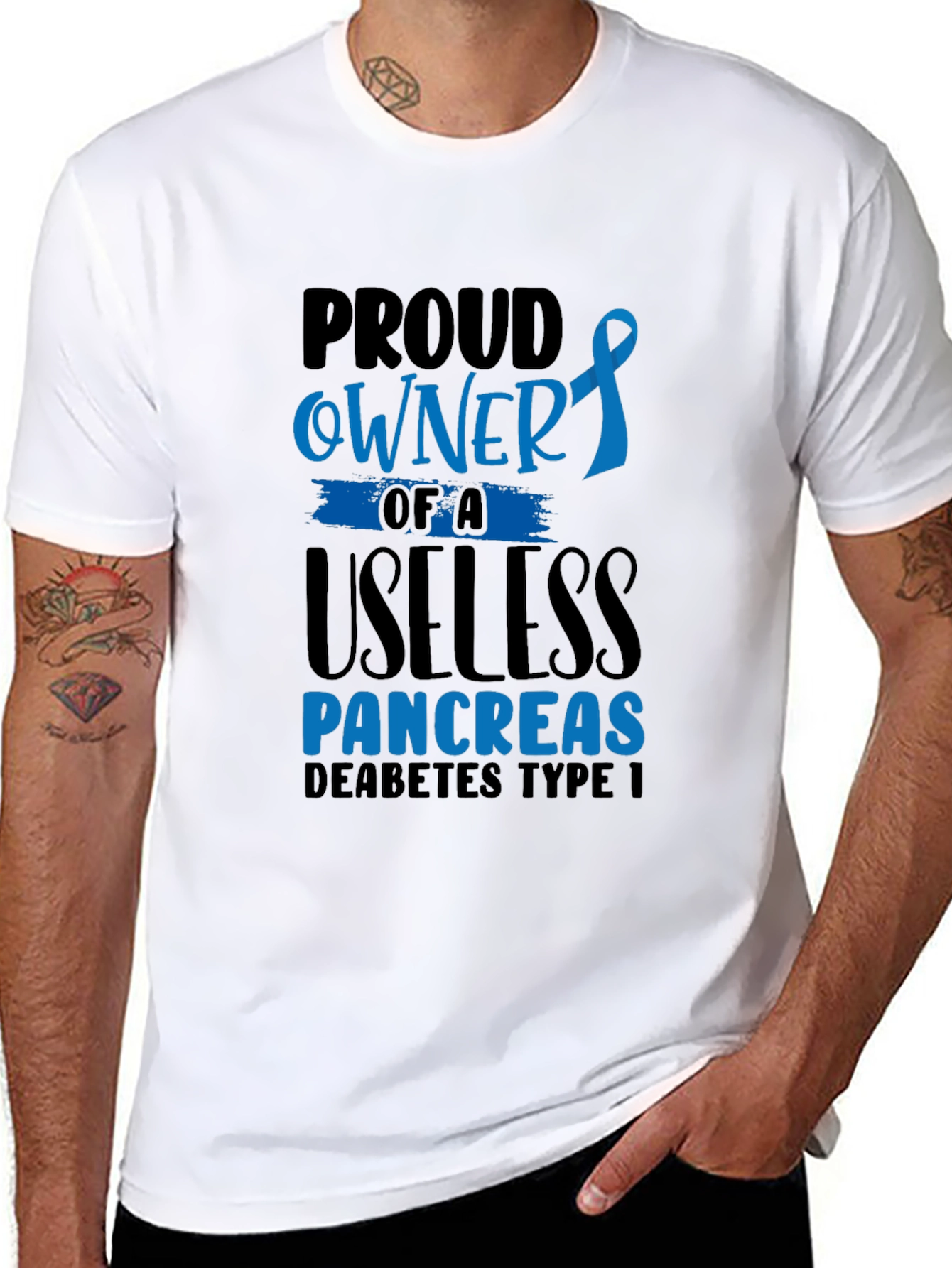 Black Proud Owner Useless Pancreas Diabetes Type 1 T-Shirt view 8