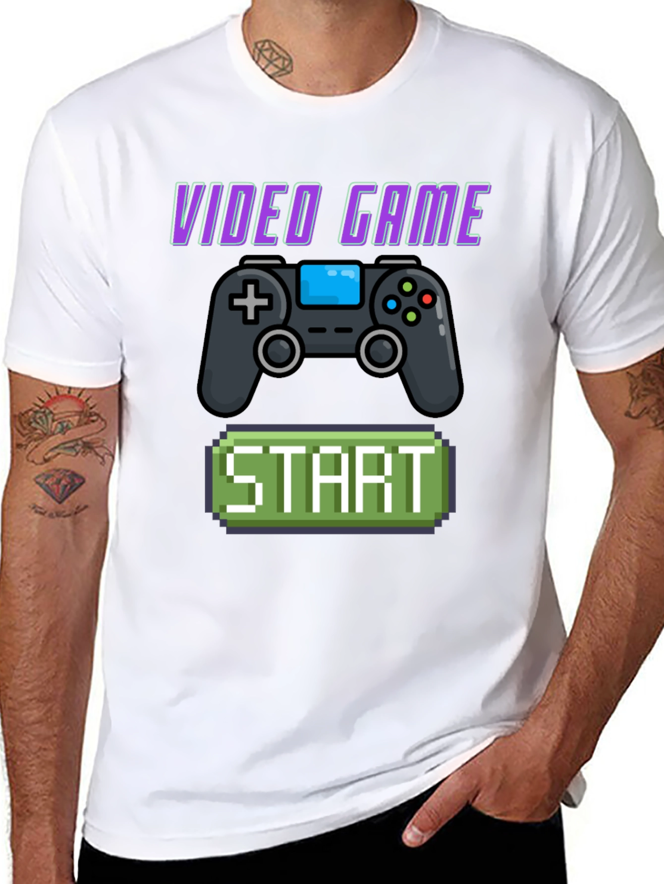 Black Video Game Start T-Shirt - Retro Gaming Style view 8