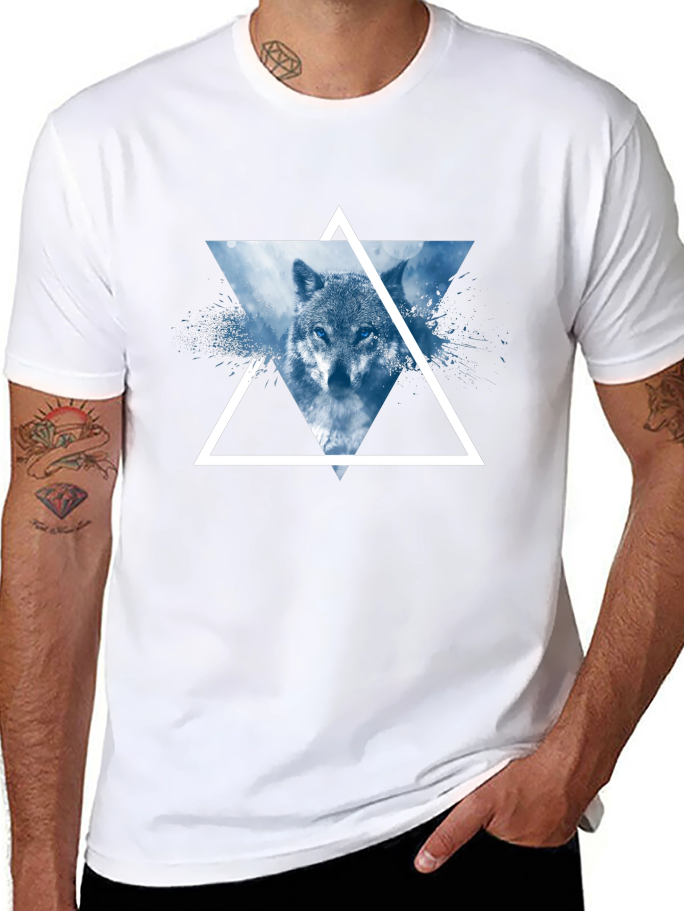 Black Wolf Triangle Graphic T-Shirt - Modern Design view 8