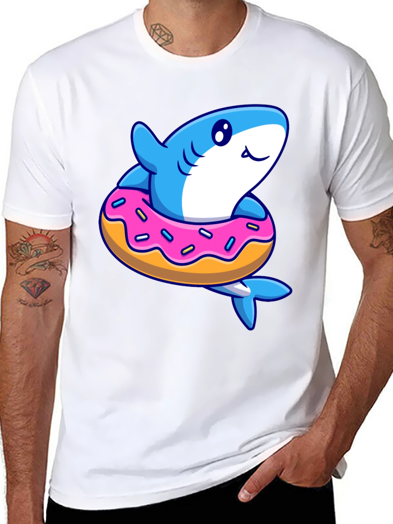Black Shark Donut T-Shirt - Fun Cartoon Graphic Tee view 8