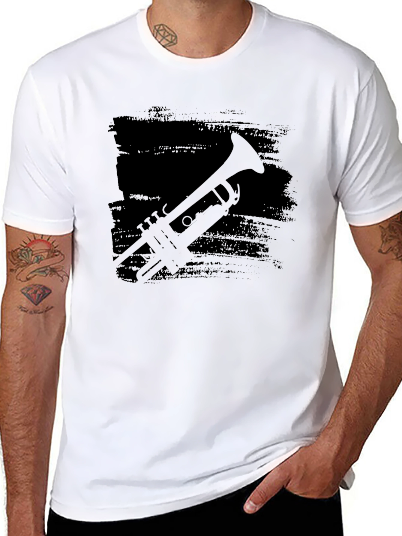 Black Trumpet Silhouette Black T-Shirt view 8