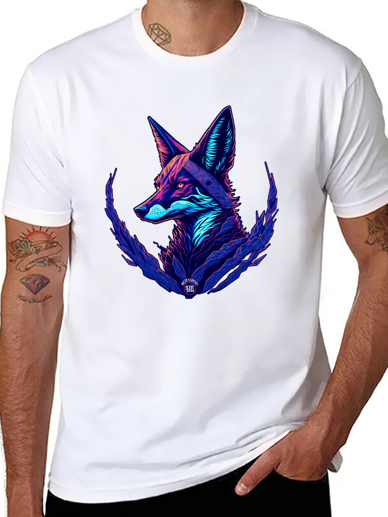Black Neon Fox Graphic Black T-Shirt view 8