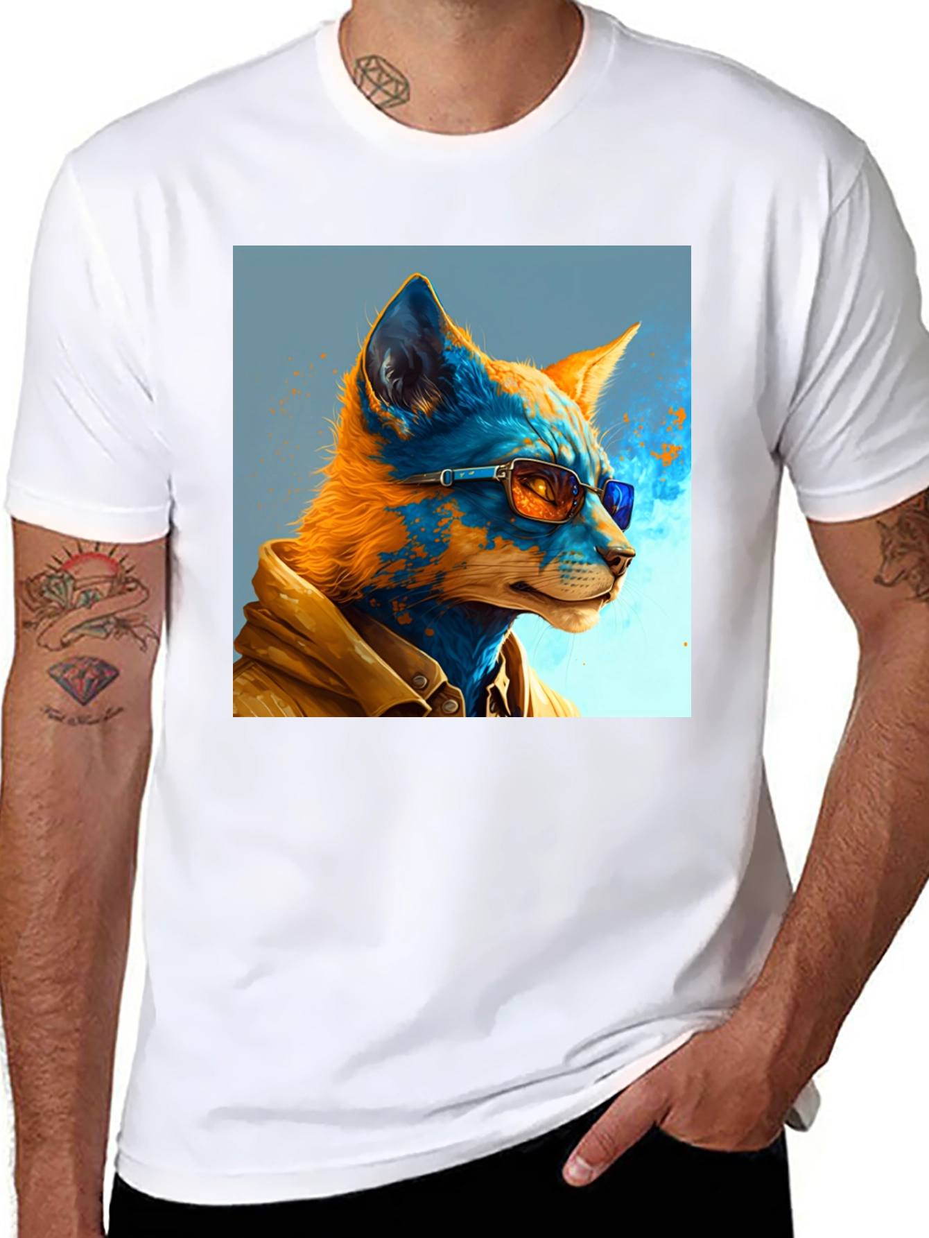Black Stylish Fox Art Graphic Tee - Unisex Black T-Shirt view 8