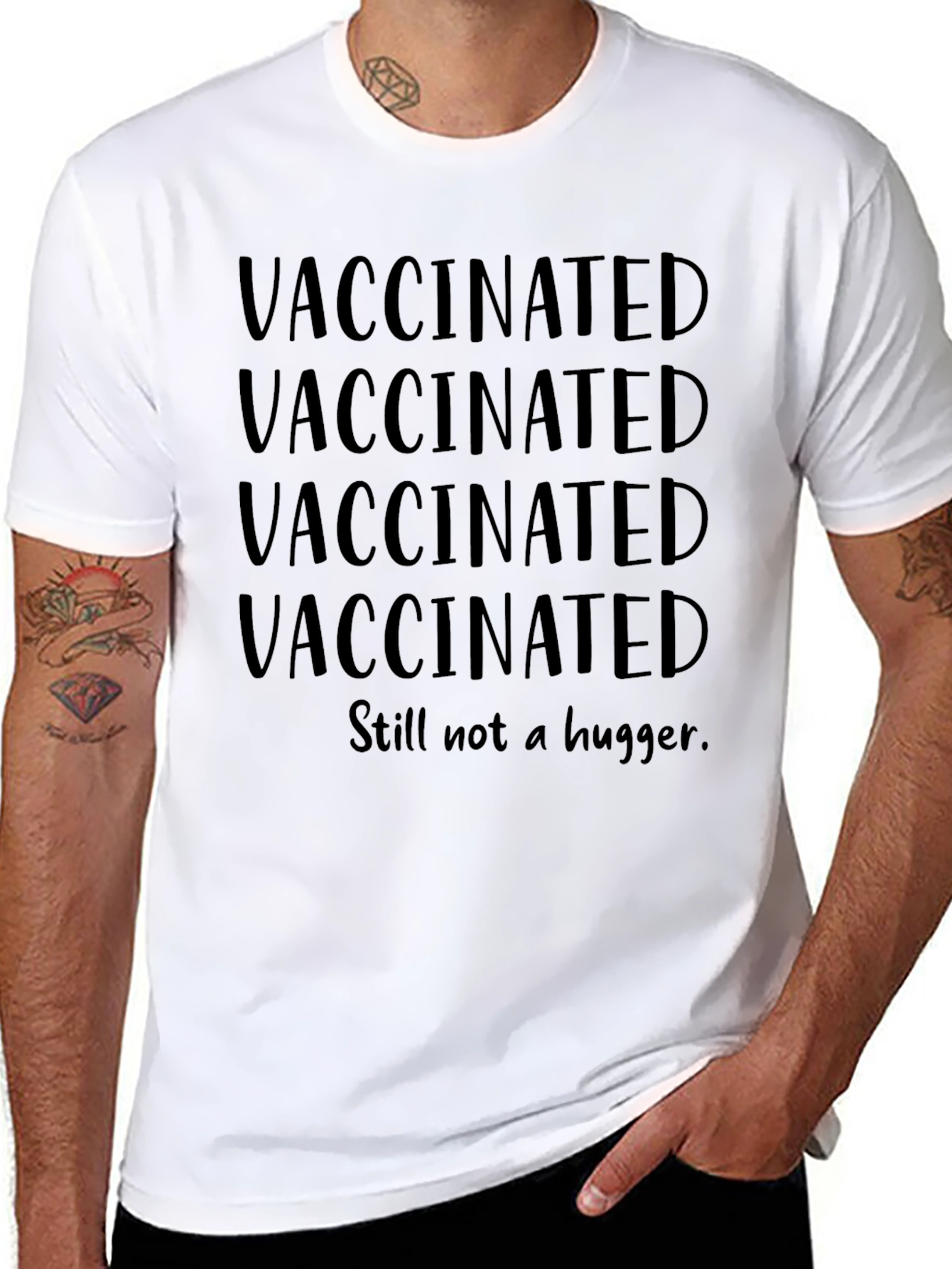 Black Vaccinated Still Not a Hugger Graphic Tee view 8