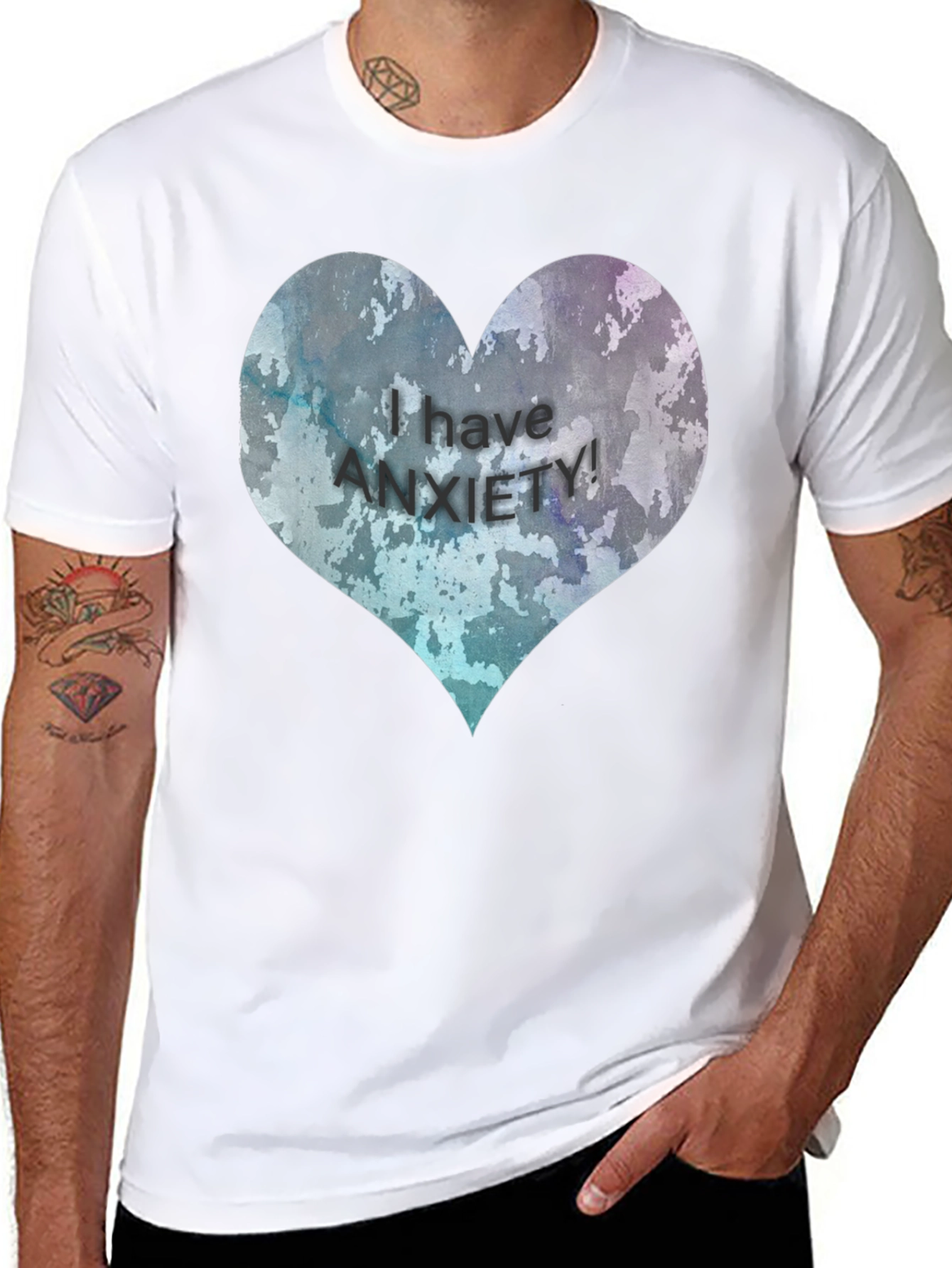 Black Anxiety Awareness Heart T-Shirt view 8