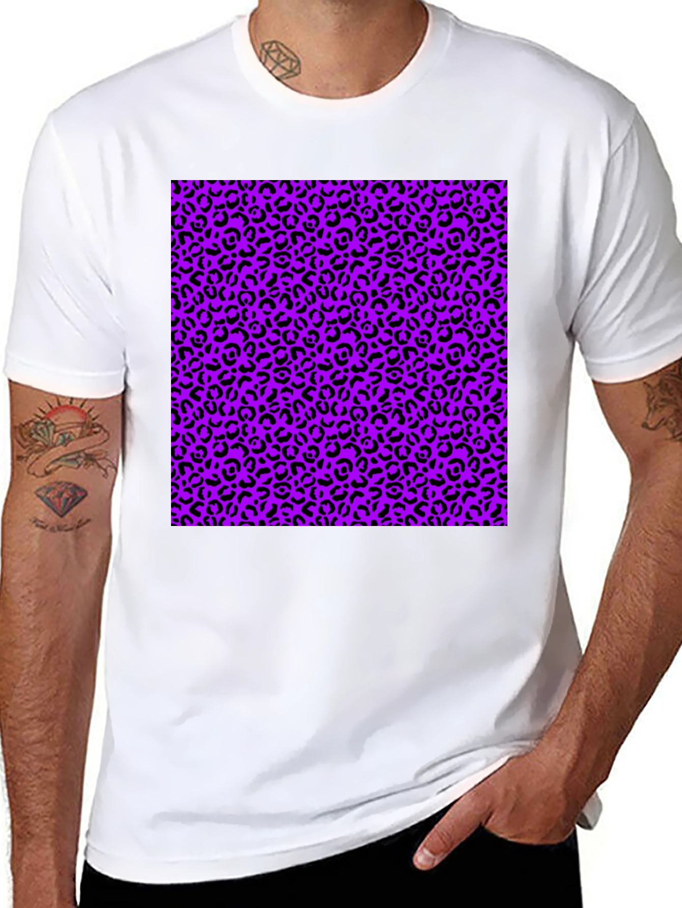 Black Black Tee with Purple Leopard Print Design view 8