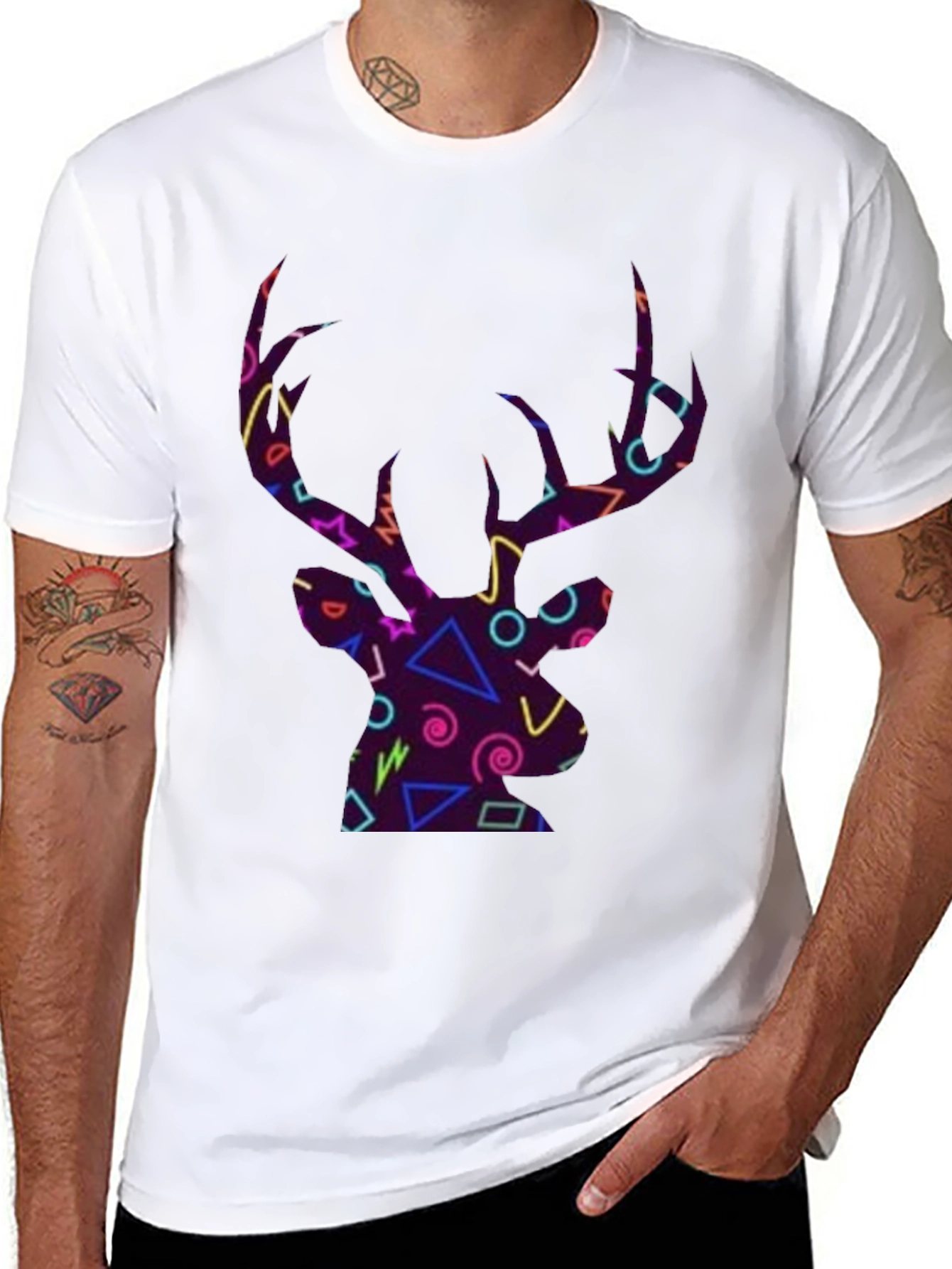 Black Retro Deer Head Graphic T-Shirt view 8